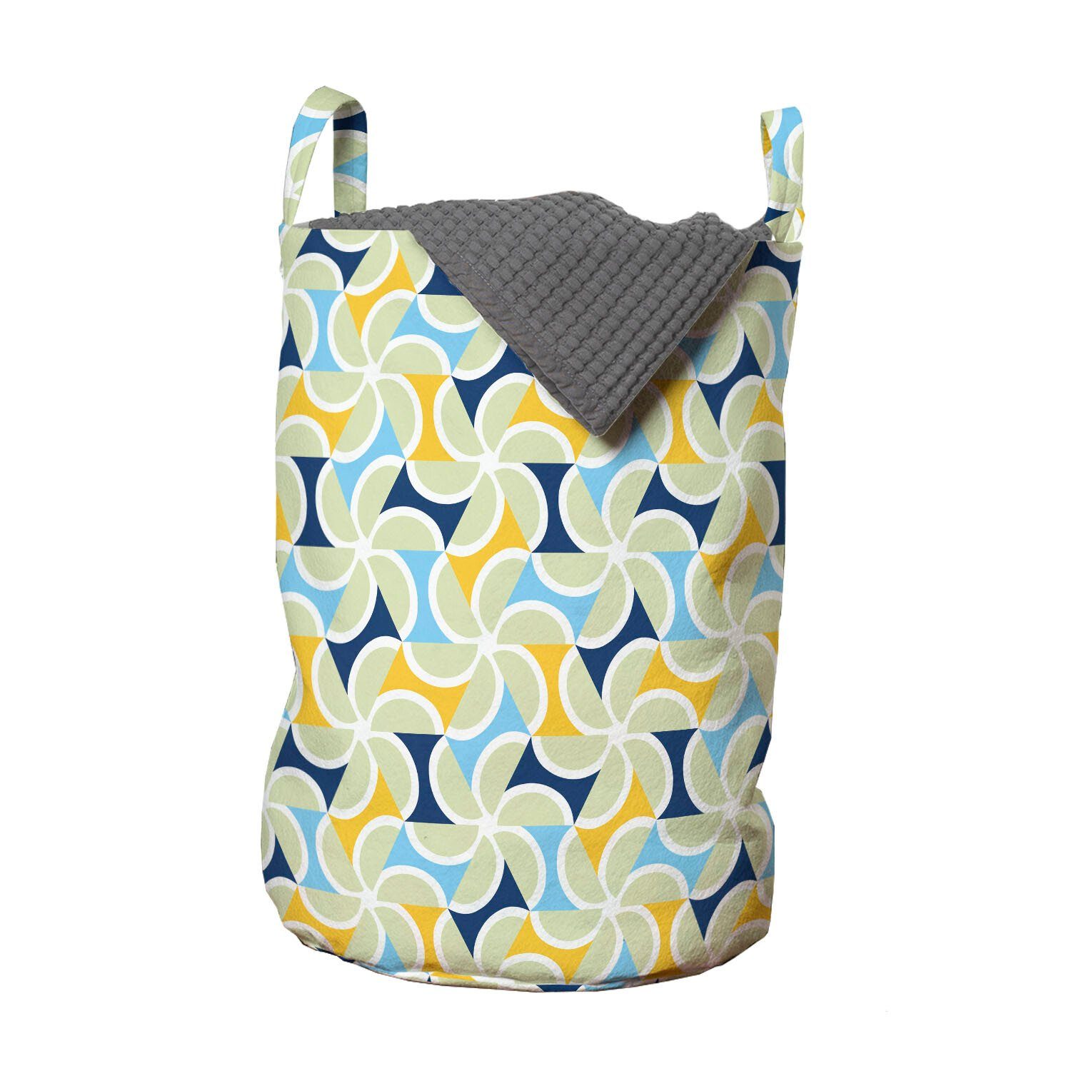 Abakuhaus Wäschesäckchen Wäschekorb mit Griffen Kordelzugverschluss für Waschsalons, Geometrisch Halbkreise und Triangles