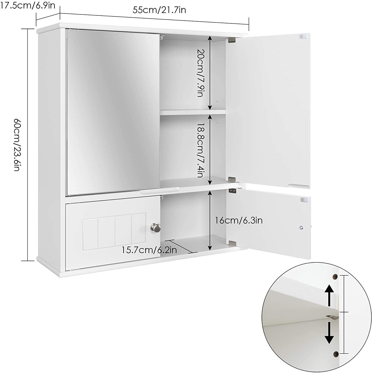 HOMECHO Badezimmerspiegelschrank Hängeschrank Weiß Badschrank mit günstig online kaufen