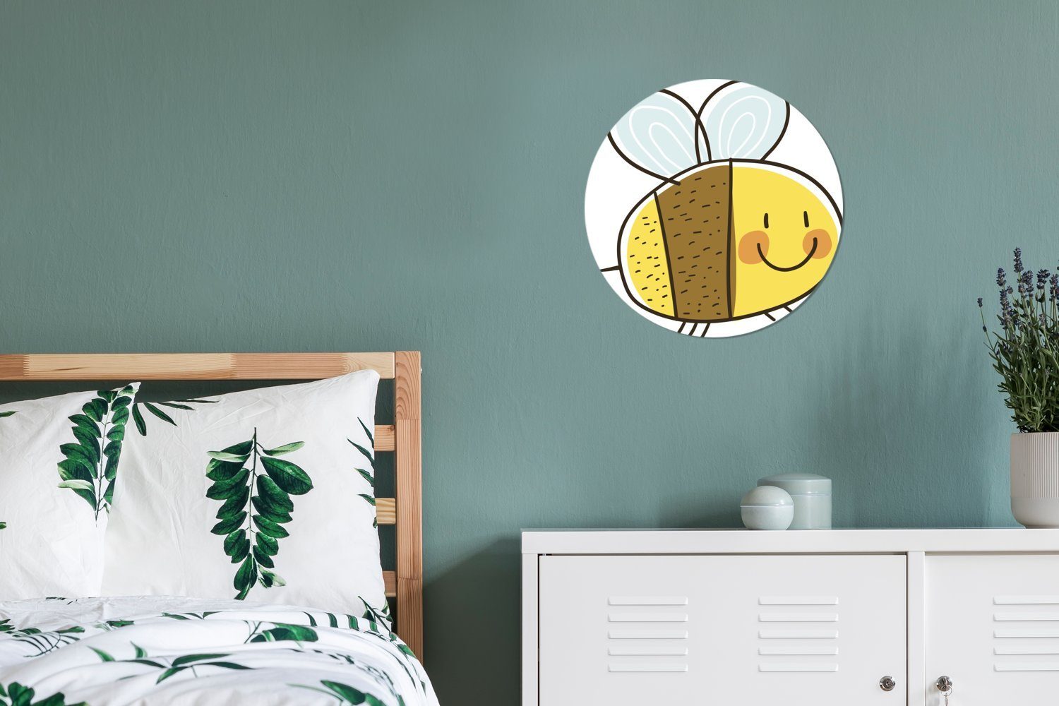 MuchoWow Wandsticker Eine St), für einer Biene Wohnzimmer Tapetenaufkleber, Illustration glücklichen (1 Tapetenkreis Rund, Kinderzimmer