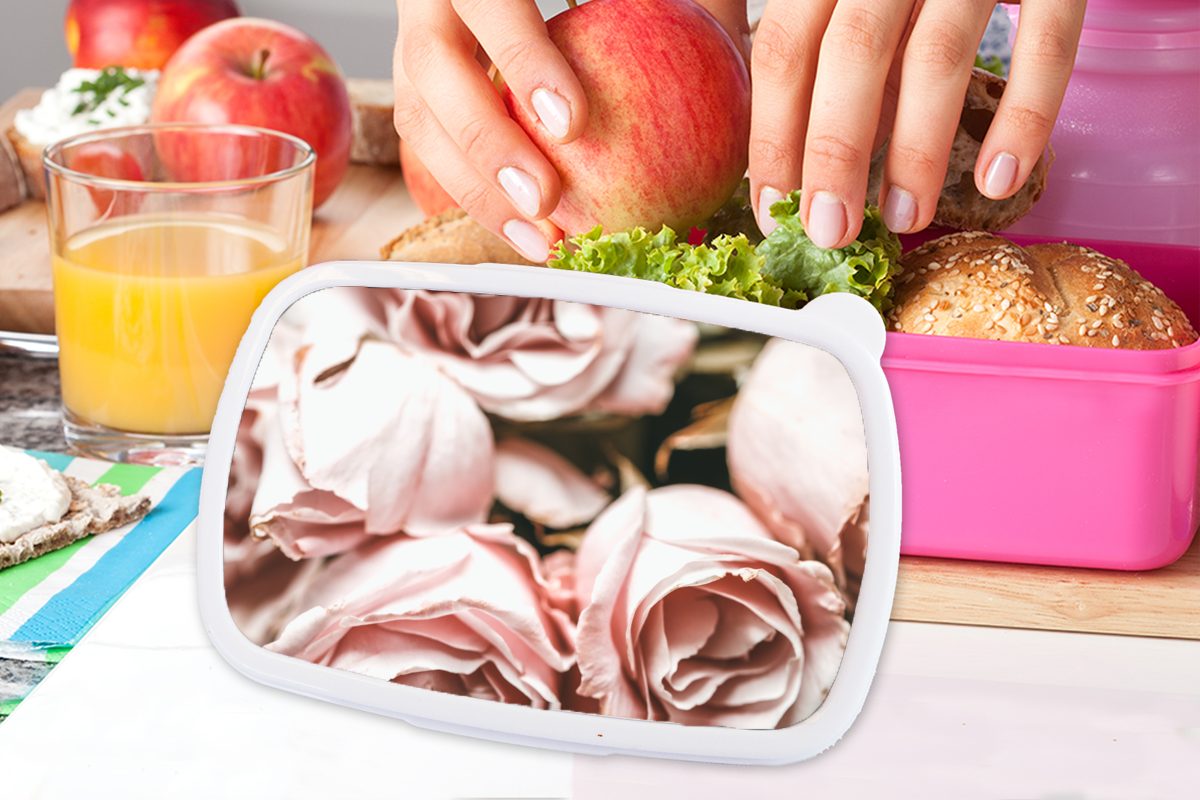 für Snackbox, Lunchbox Vintage, Rosen Kunststoff, Brotdose (2-tlg), Brotbox Erwachsene, Kinder, - Rosa Kunststoff Mädchen, MuchoWow -