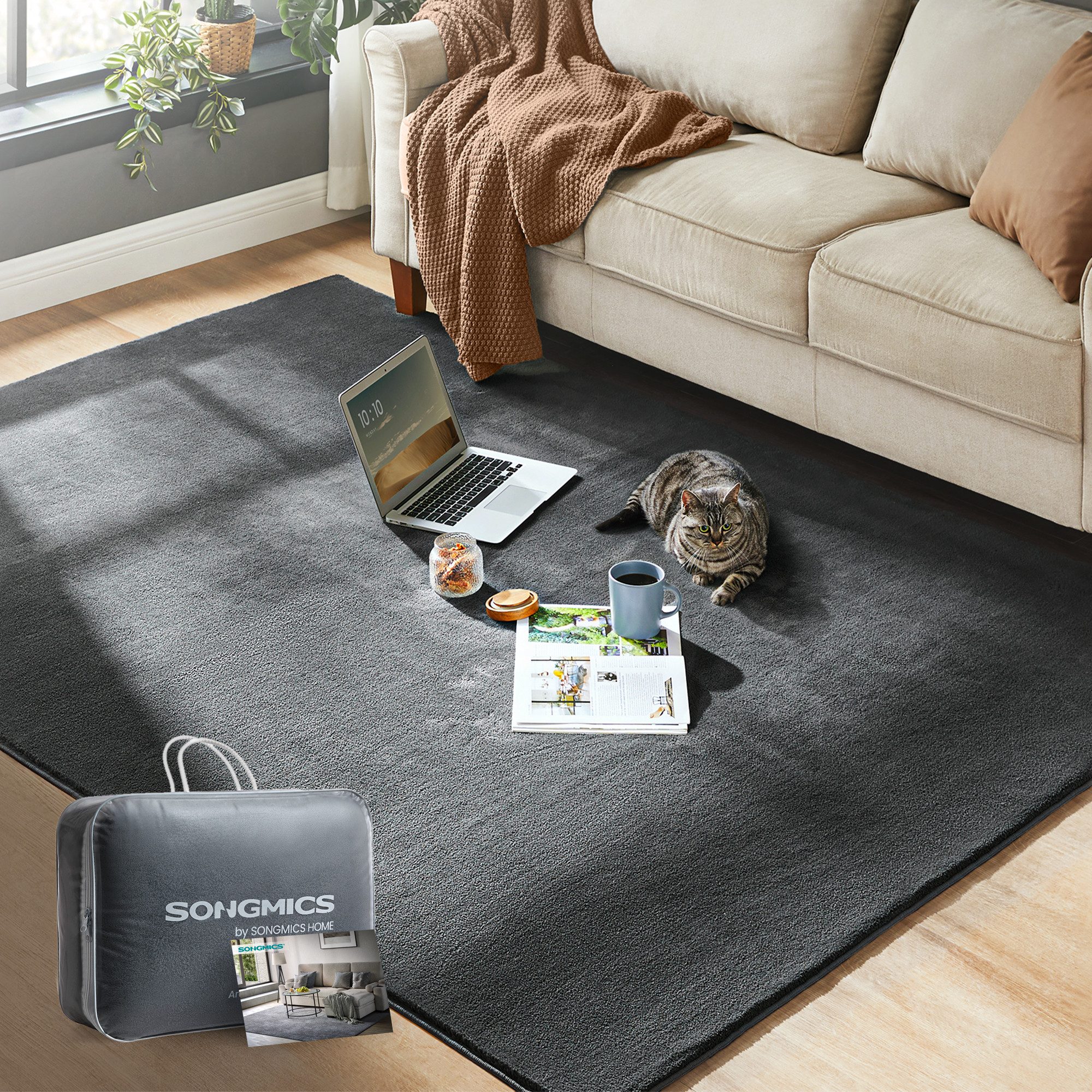 SONGMICS HOME Teppich, Rechteck, Wohnzimmerteppich, rutschfest, maschinenwa günstig online kaufen
