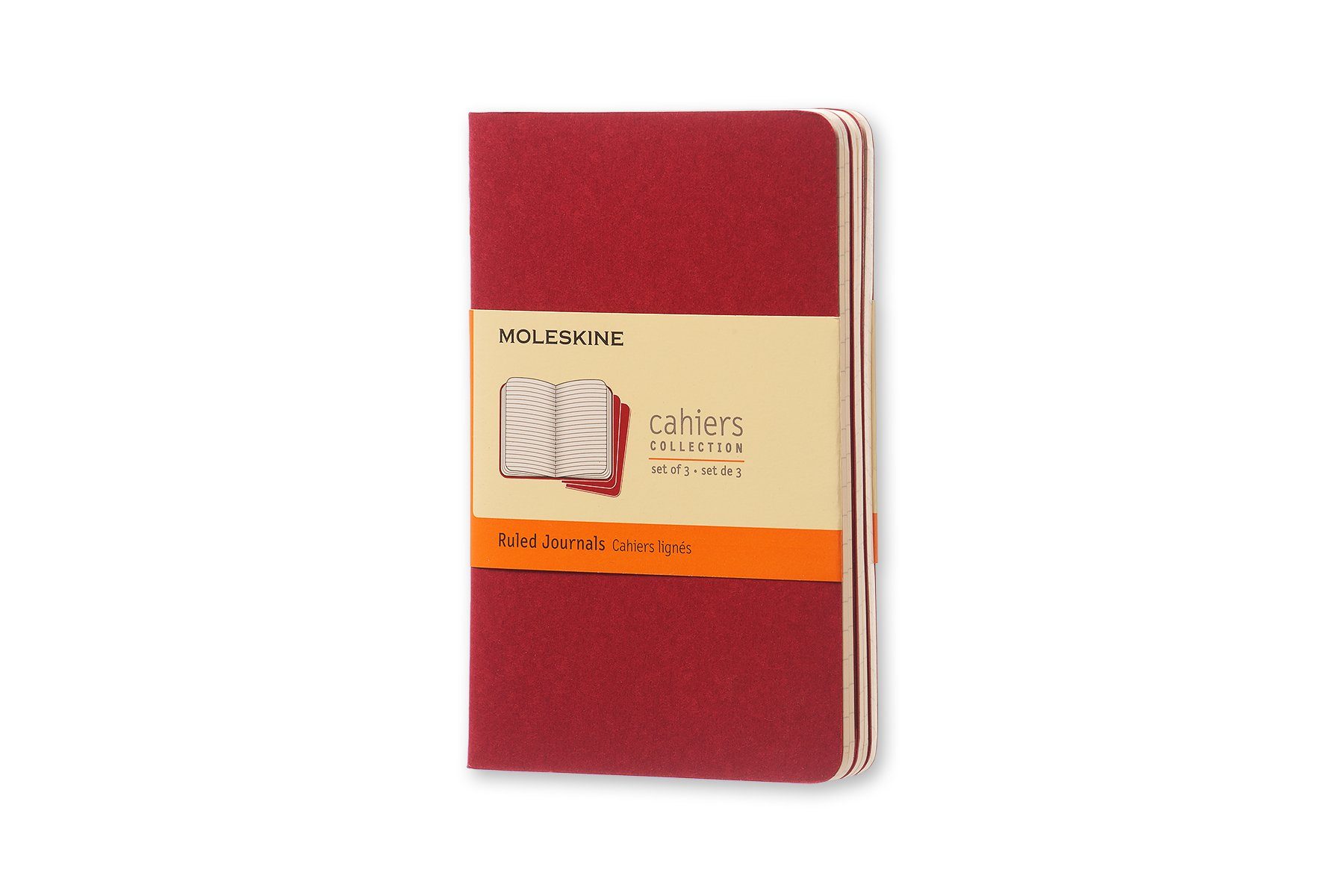 MOLESKINE Notizheft, Cahier 3er Set - mit Kartoneinband - 70g-Papier Preiselbeerrot | Notizbücher