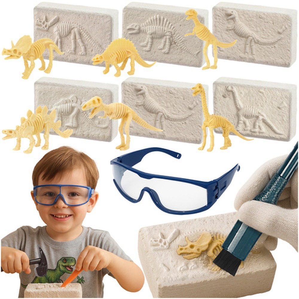 KRUZZEL Lernspielzeug Ausgrabungsset Dinosaurier (6-in-1, Tyrannosaurus), Fördert Geduld, Konzentration, Feinmotorik und logisches Denken