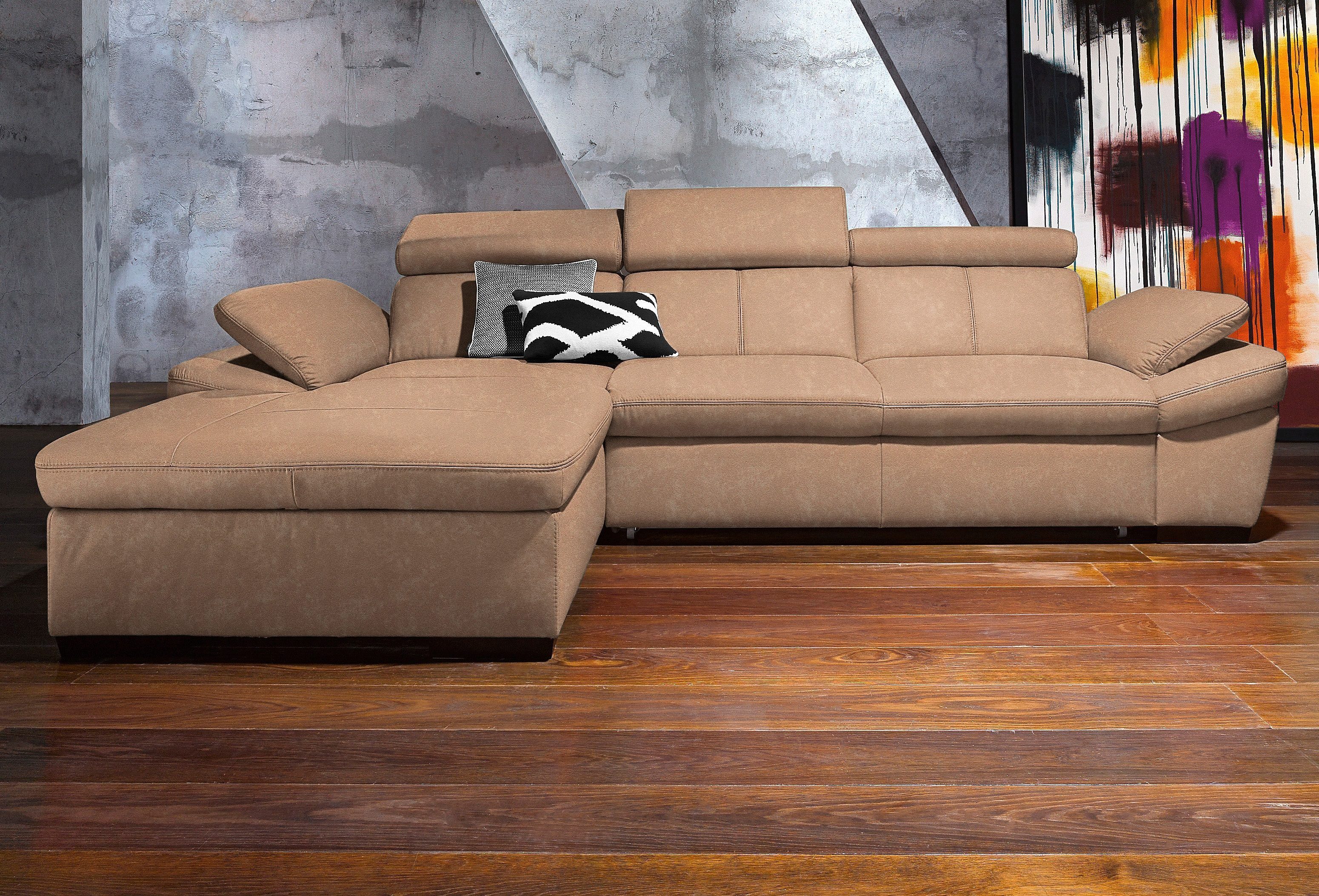 exxpo - sofa fashion Ecksofa Salerno, Funktionssofa, Breite 280cm, hoher Sitzkomfort, L-Form, inkl. Kopf- und Armteilverstellung, wahlweise mit Bettfunktion