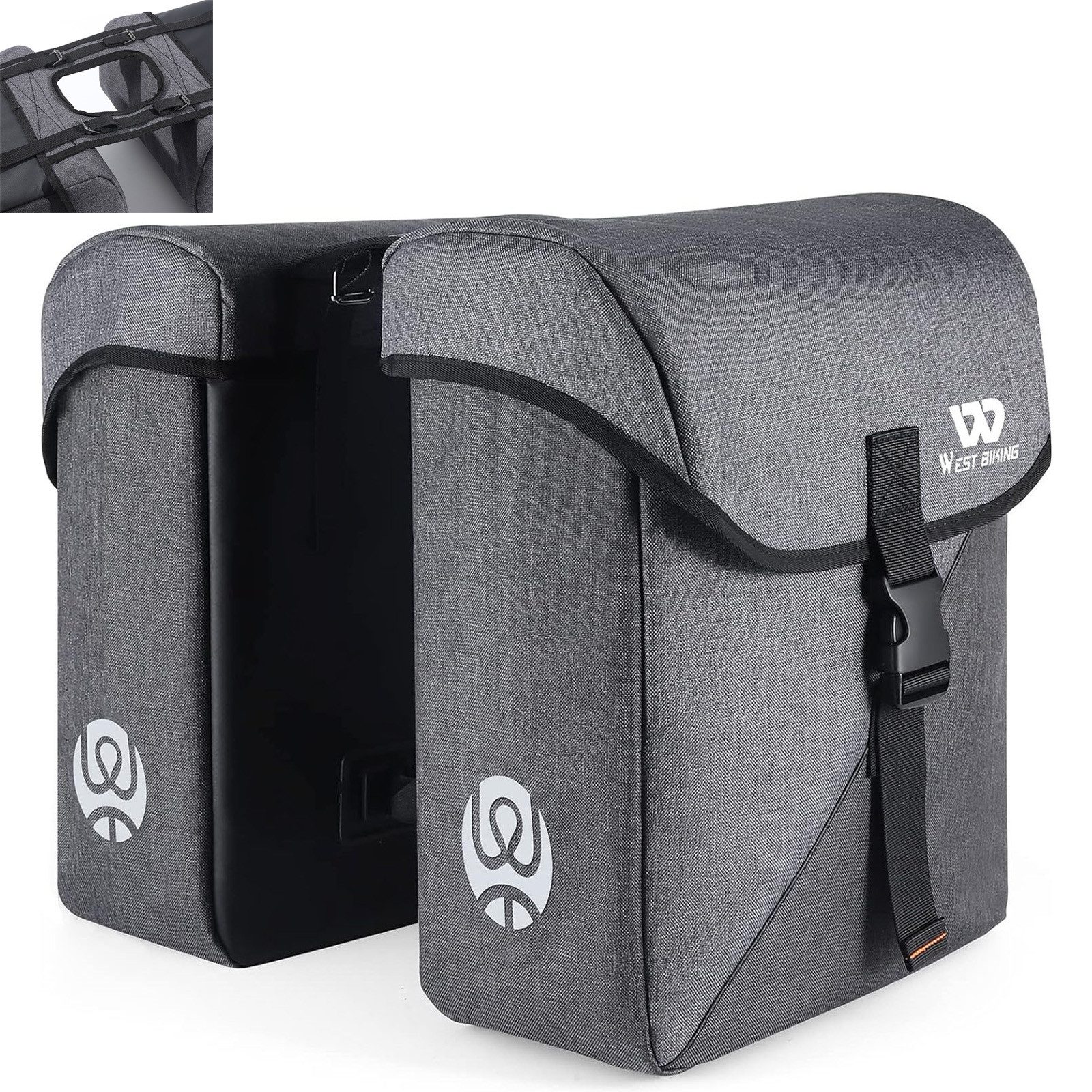 MODFU Gepäckträgertasche Reisetasche Doppeltasche Fahrradtasche Fahrrad Seitentasche (40 x 31,5 x 15,5 cm mit reflektierendem Design, 1-tlg., Gepäckträgertaschen, Wasserbeständig, verstellbar), für ebike MTB Rennrad Pendlerreise usw