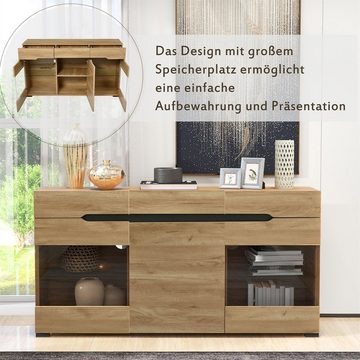 Fangqi Sideboard Sideboard mit LED-Beleuchtung, Kommode, 3 Türen&3 Schubladen (TV-Schrank, Lowboard, Aufbewahrungsschrank), Stromversorgung über USB – Lieferung mit 5V 2A USB-Kabel