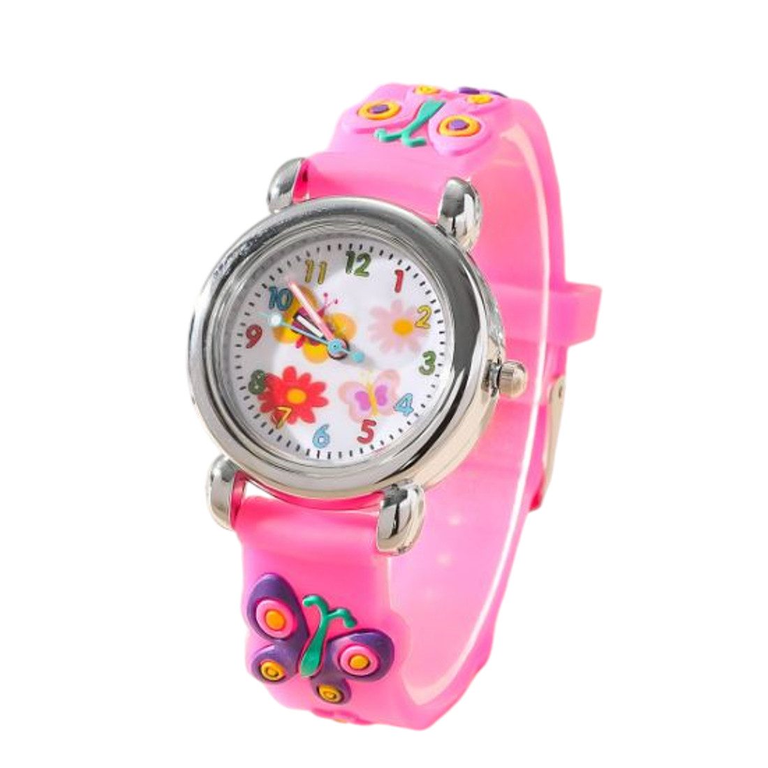 Quarzuhr Kinderuhr Schmetterling Pink rosa Armbanduhren Mädchen Kinder Silikon