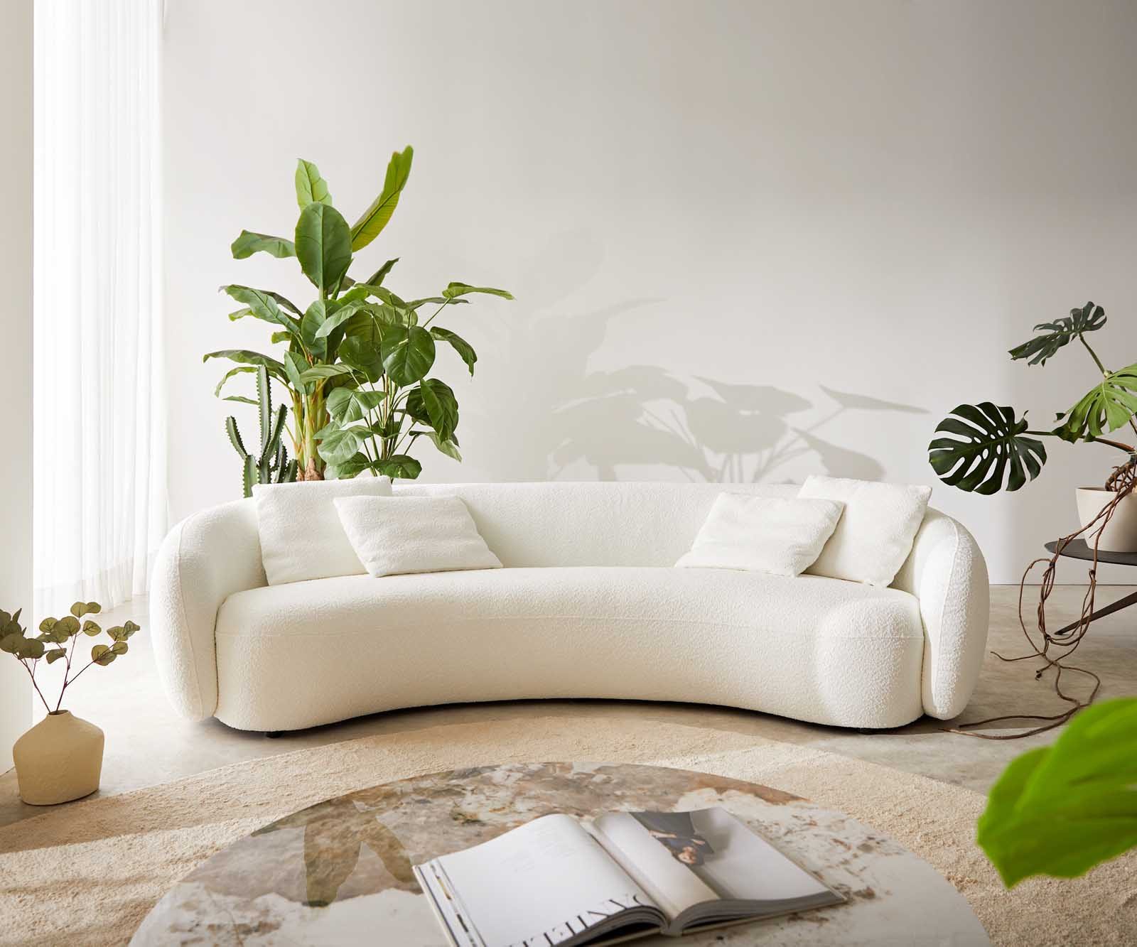 DELIFE 3-Sitzer Larna, Bouclé Creme-Weiß 260x120 cm 3-Sitzer