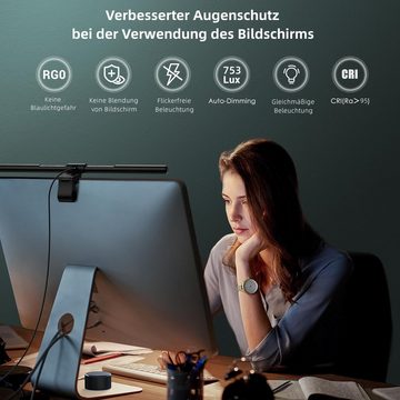 Quntis LED Schreibtischlampe 52cm PRO Bildschirmlampe wechselbar, LED Monitor Lampe für Computer, Augenschutz, LED wechselbar, Tageslichtweiß, Kaltweiß, Warmweiß, Einstellbare Helligkeit, Anti-Strahlung