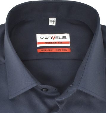 MARVELIS Langarmhemd Businesshemd - Modern Fit - Langarm - Einfarbig - Marine