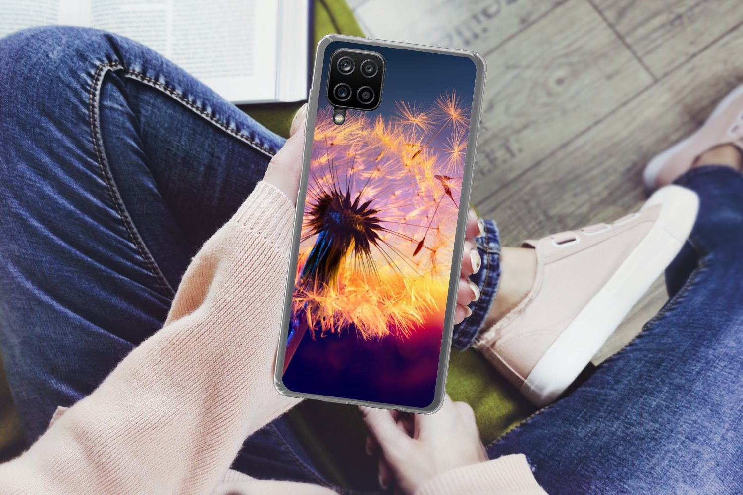 MuchoWow Handyhülle für Samsung Galaxy A12 Löwenzahn - Blumen - Sonnenuntergang - Horizont, Smartphone-Bumper, Print, Handy Schutzhülle Dünn