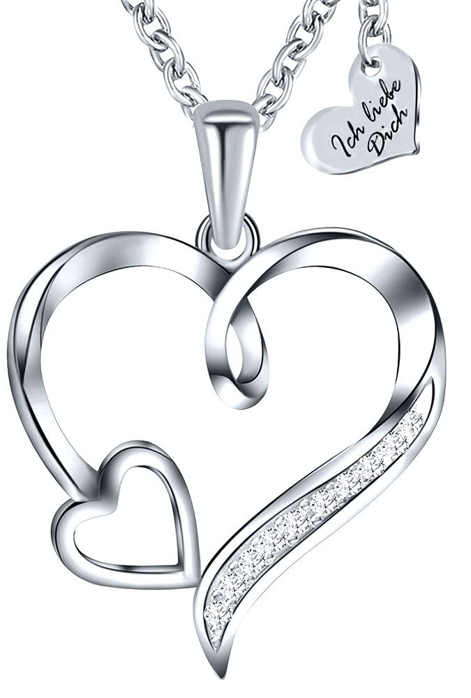Limana Herzkette Halskette Damen Silber 925 Silberkette mit Herz-Anhänger Set (Geschenkset Damenkette Weihnachten Muttertag, Geschenke für Frauen Valentinstag Frau Freundin Mutter), Geburtstag Sie Hochzeitstag Schmuck Liebesgeschenk Liebesbeweis