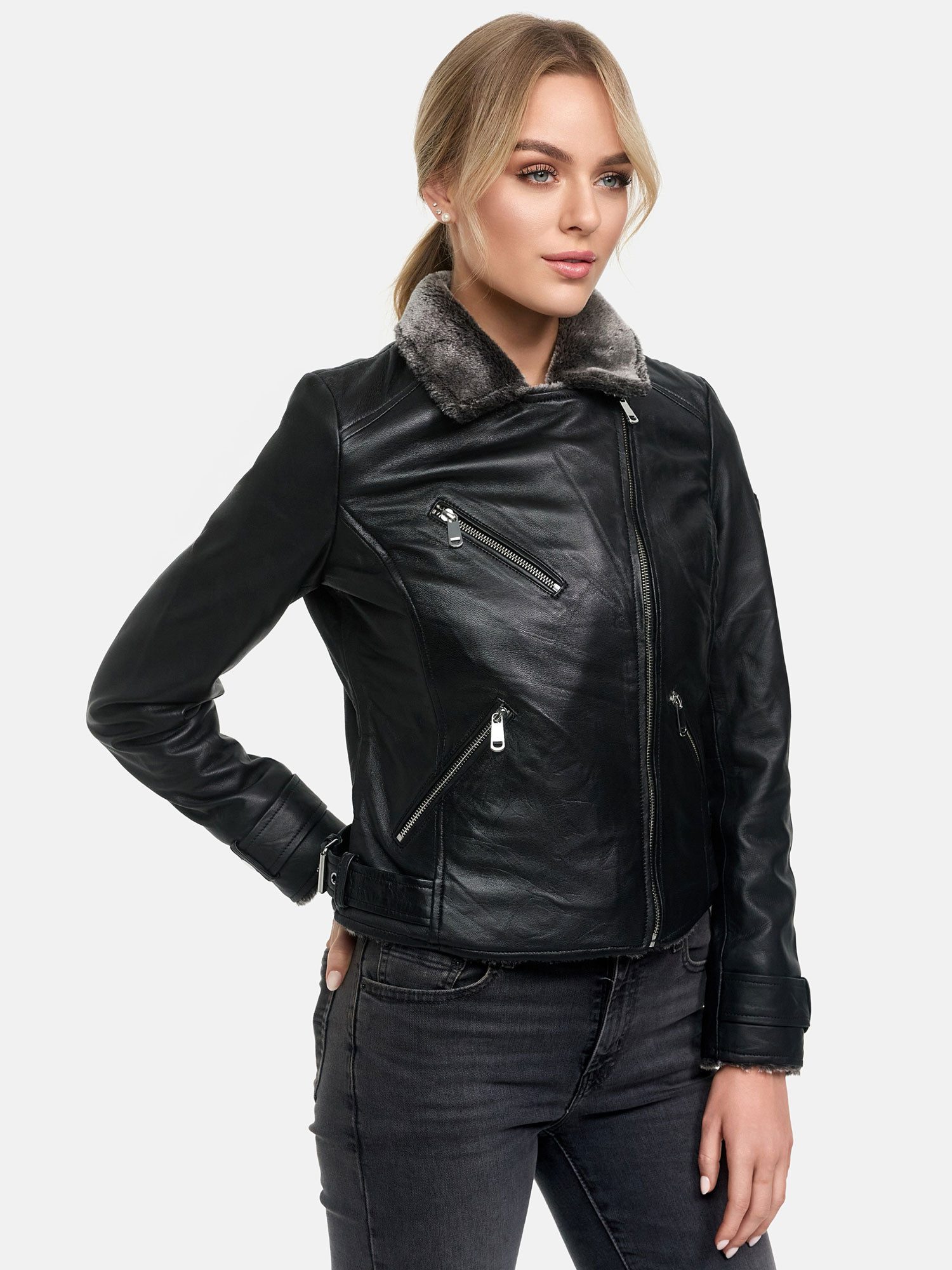 Tazzio Lederjacke F511 gefütterte Jacke mit coolen Zipper-Details & Reverskragen – Bild 4 von 5