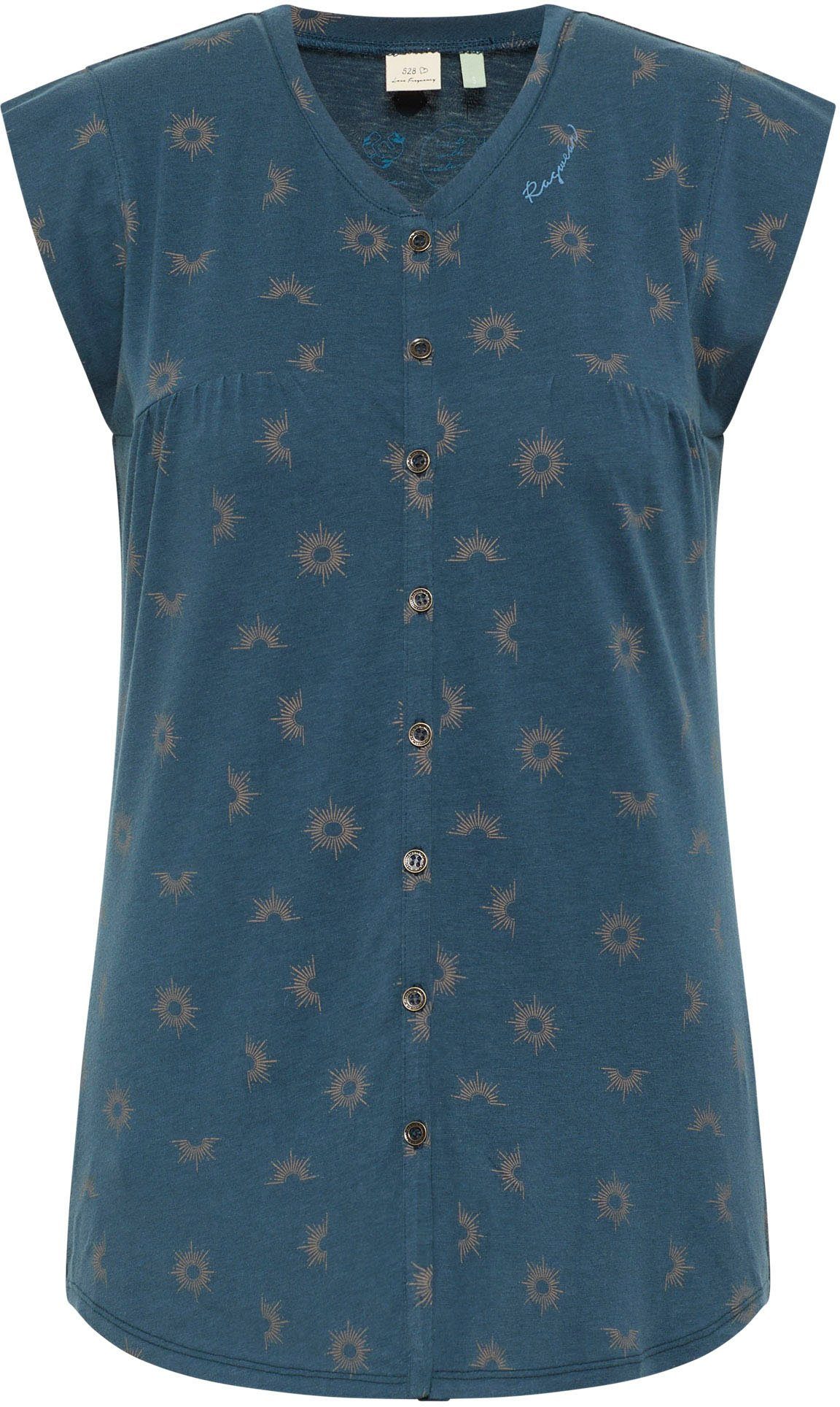 ZOFKA Ragwear PETROL Kurzarmshirt ORGANIC in stylischem Allover-Sunshine-Print