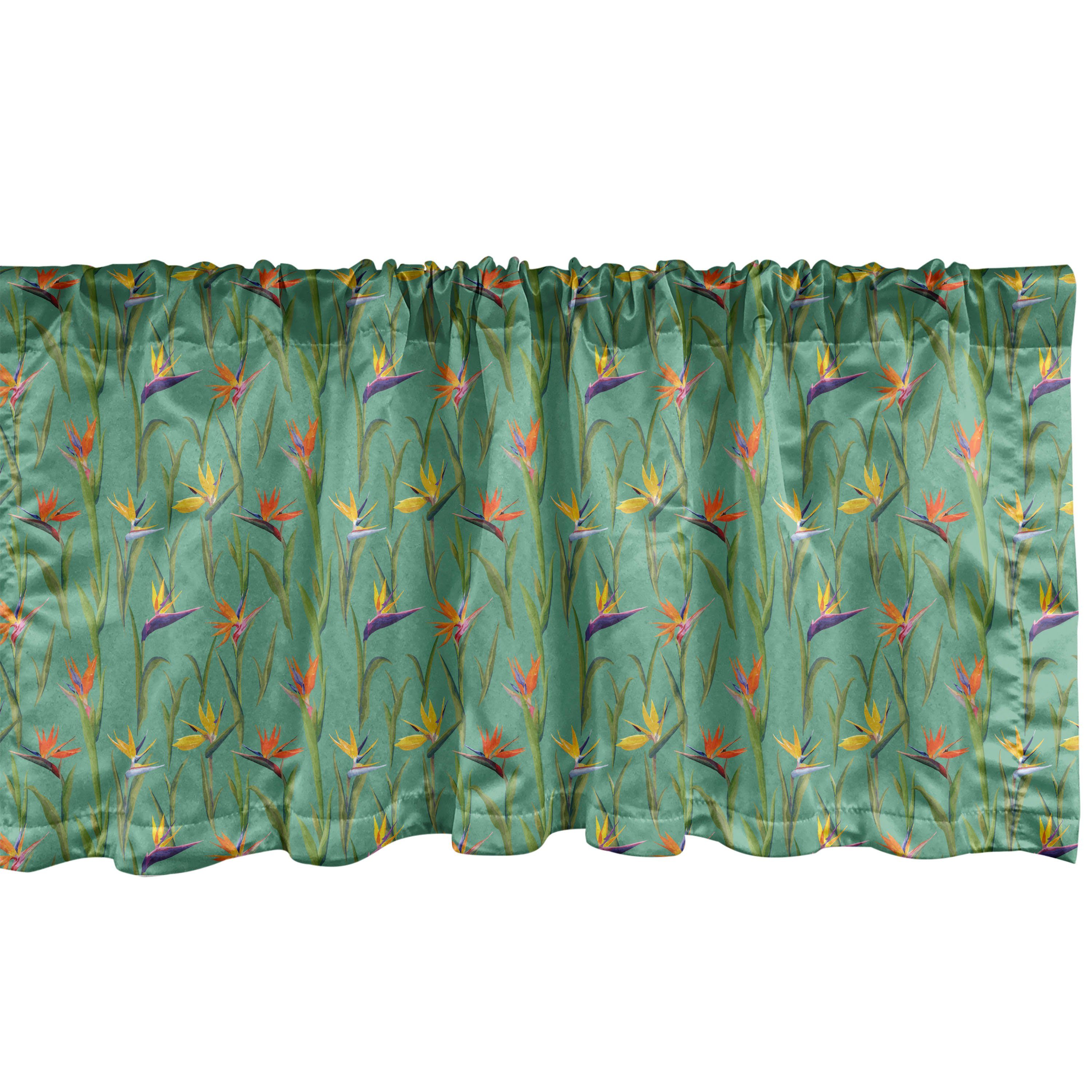 Scheibengardine Vorhang Volant für Küche Schlafzimmer Dekor mit Stangentasche, Abakuhaus, Microfaser, Exotisch Paradiesvogel Blüten