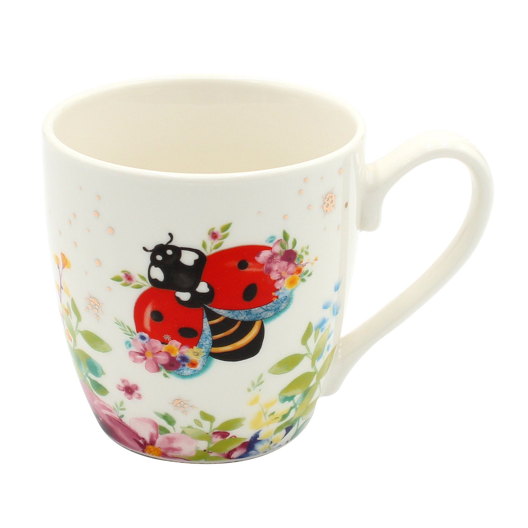 Dekohelden24 Tasse 2er Set Kaffeebecher Kaffeetasse aus Porzellan - Motiv: Biene und, 2-tlg., Porzellan