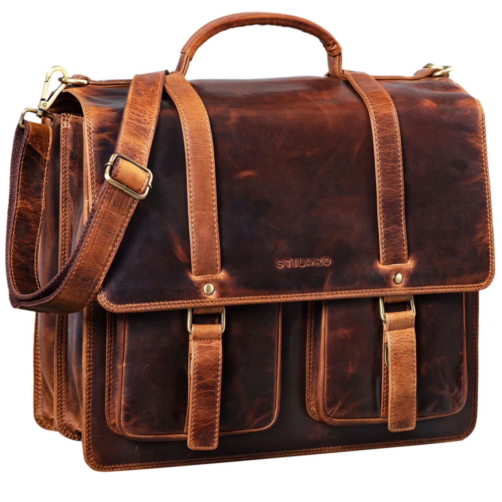 STILORD Aktentasche "Fernando" Ledertasche Aktentasche Vintage kara - cognac