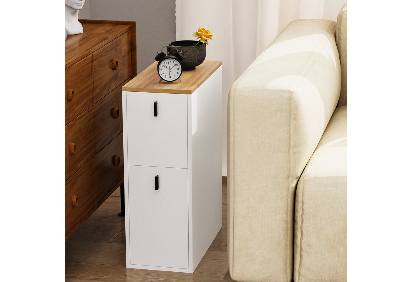 JEOBEST Nachttisch Nachtschrank Beistelltisch mit 2 Schubladen, Schmal, Moderner Nachtkommode für Schlafzimmer 25x50x70cm