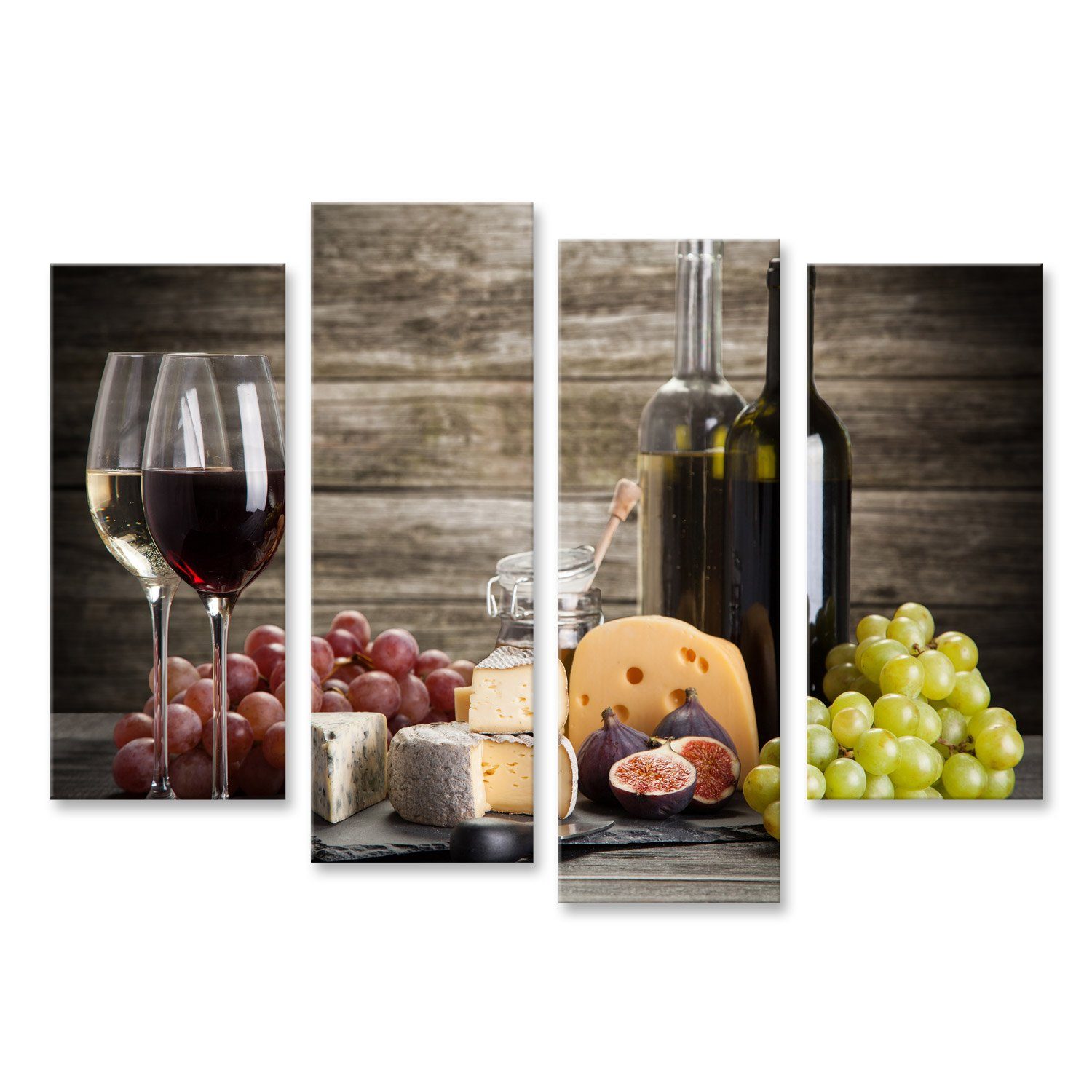 Leinwandbild Bild auf Leinwand Wein Und Käse Stillleben Wandbild Leinwandbild Wand