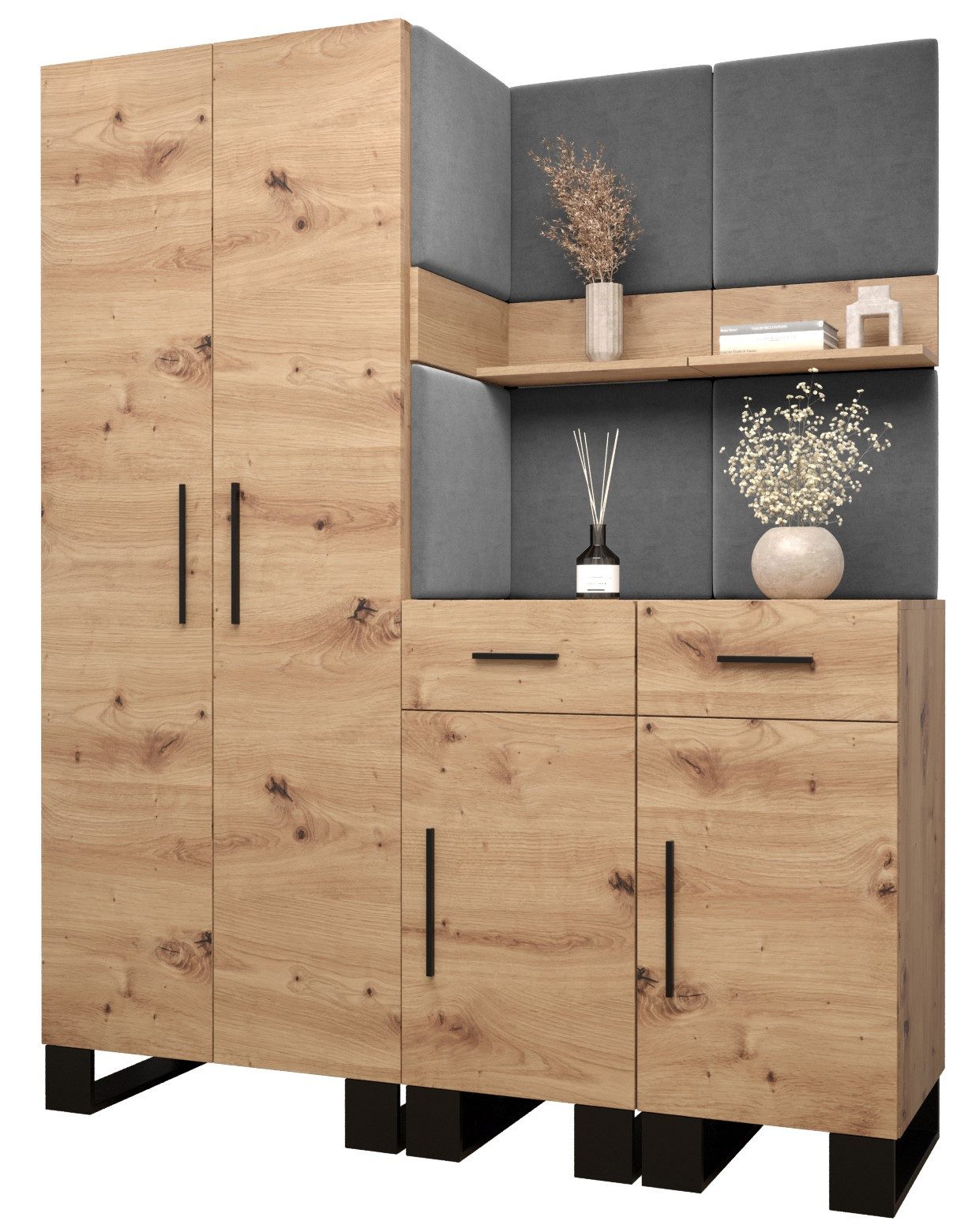 ABIKS MÖBEL Garderoben-Set ARTIN Set 7 Garderobe mit gepolsterten Paneelen, Industriell Design