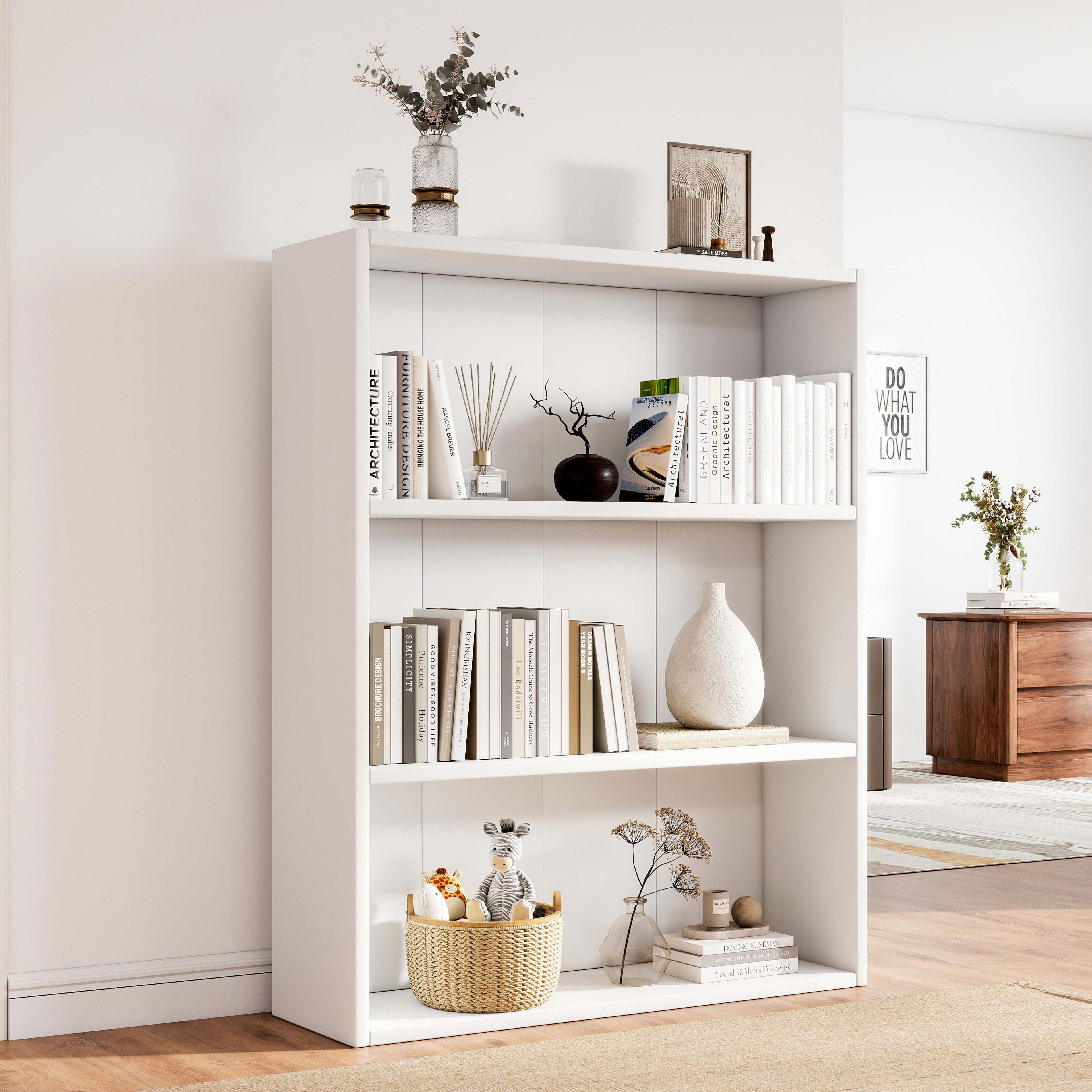 oyajia Bücherregal Bücherregal 100cm für Wohnzimmer Home Office,3-Stöckiges, Standregal, Büroregal, 3 Fächer, Holzwerkstoff, 80x24x100cm (BxTxH)