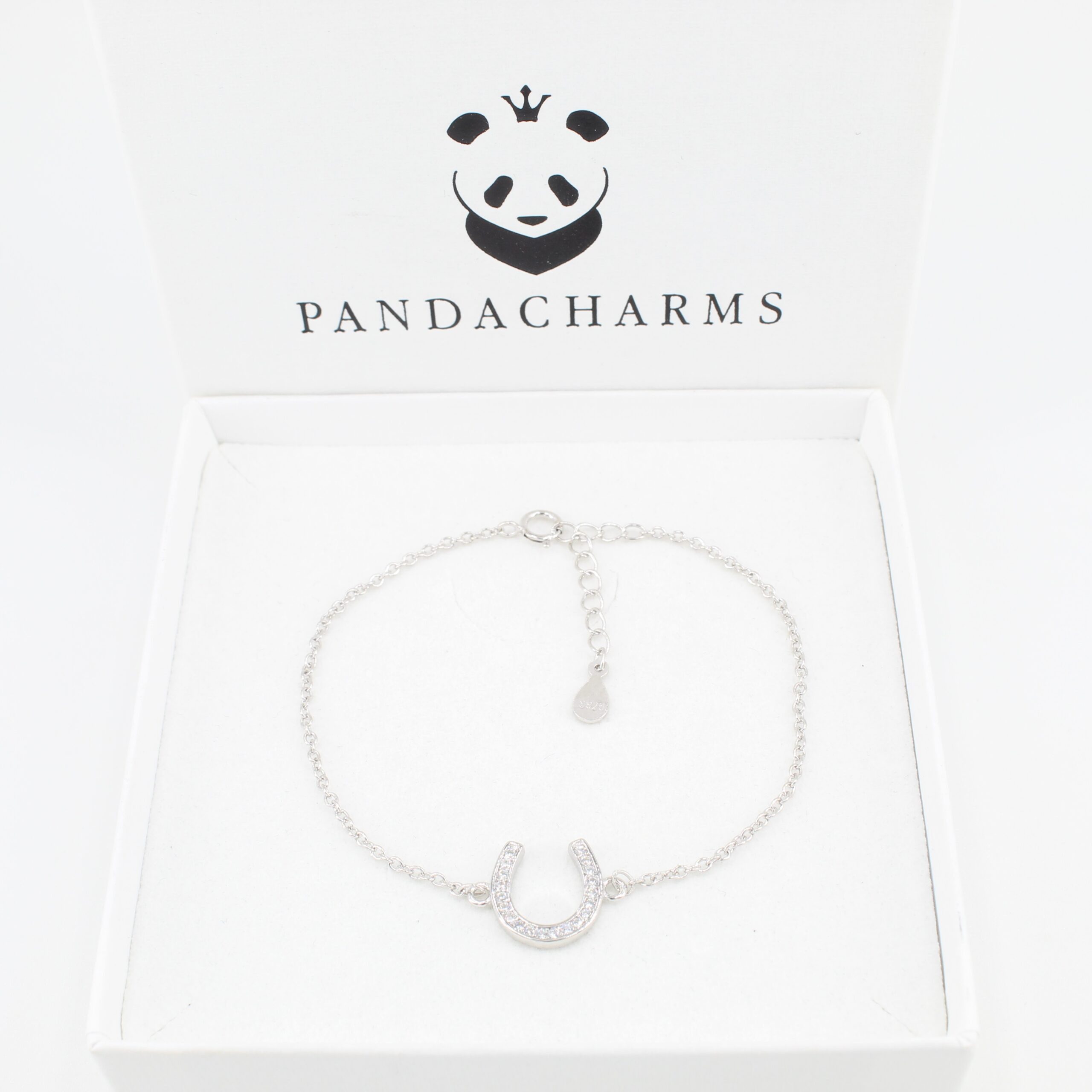PANDACHARMS Silberarmband Armkettchen mit Hufeisen, 925 Silber, Zirkonia, Länge variabel 16-18cm