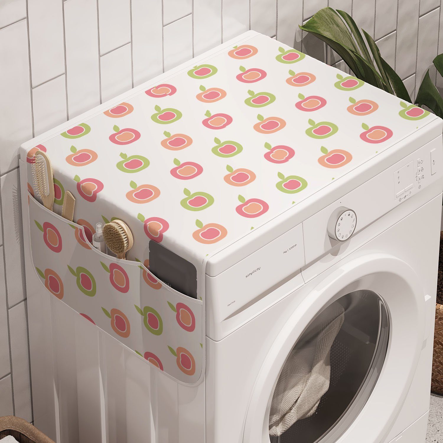 Abakuhaus Badorganizer Anti-Rutsch-Stoffabdeckung für Waschmaschine und Trockner, Pastell Apple-Früchte Weiche farbige