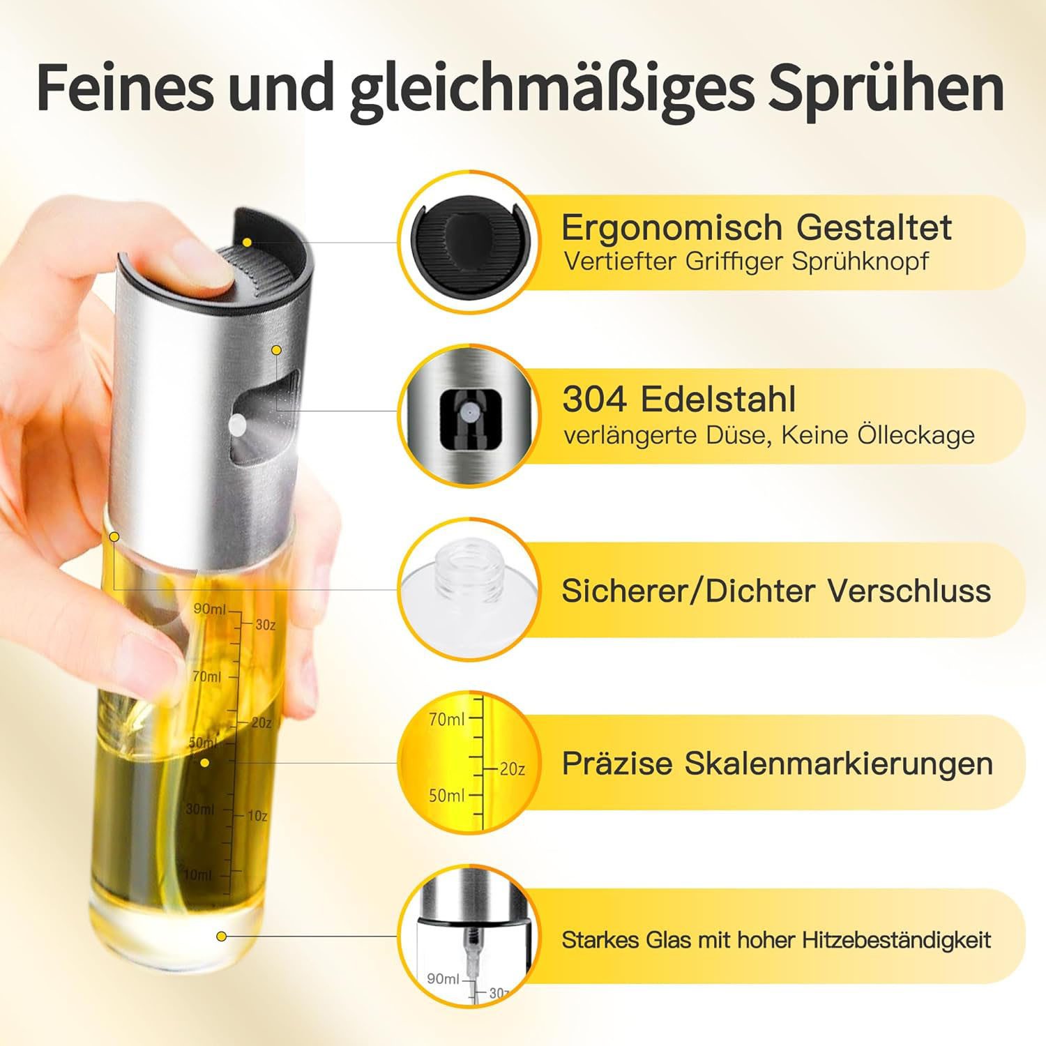 SURFOU Ölspender 2 Stück Ölsprüher für Speiseöl und Essig Glas Speiseöl Sprühflasche, Olivenöl Sprüher Oil Sprayer für Salat, Grillen mit Skala & Trichter
