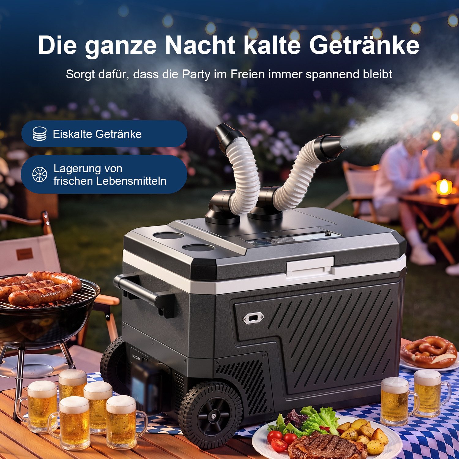 oyajia Elektrische Kühlbox Kompressor Kühlbox, Kühlt von +20°C bis -20°C, 12V/24V 230V, Type-C, 45 l, Tragbarer Outdoor Kühlschrank mit Rädern & Griff, Batterie – Bild 2 von 5