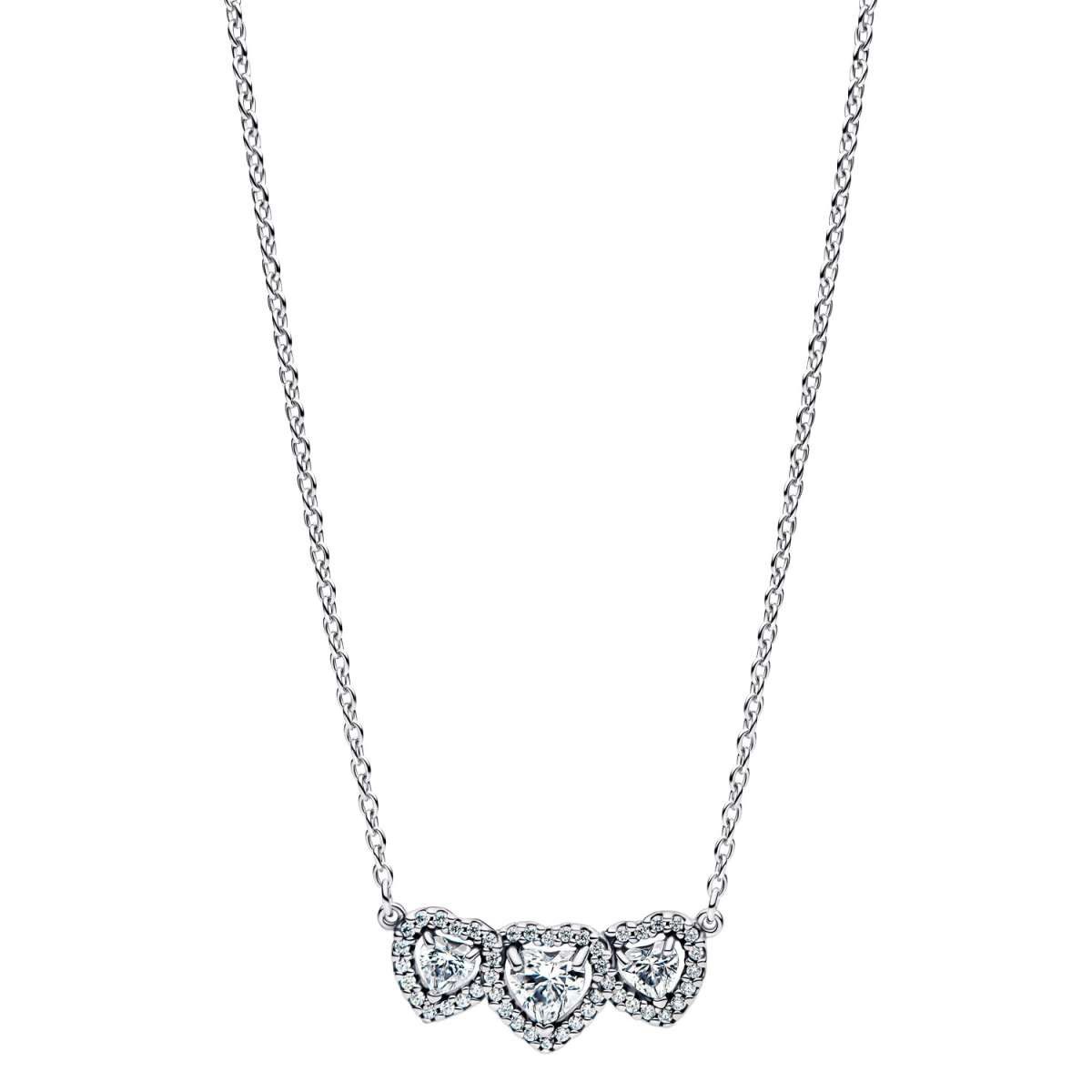 Pandora Herzkette 394412C01-45, Damenhalskette Silber Halo Herz Trilogie