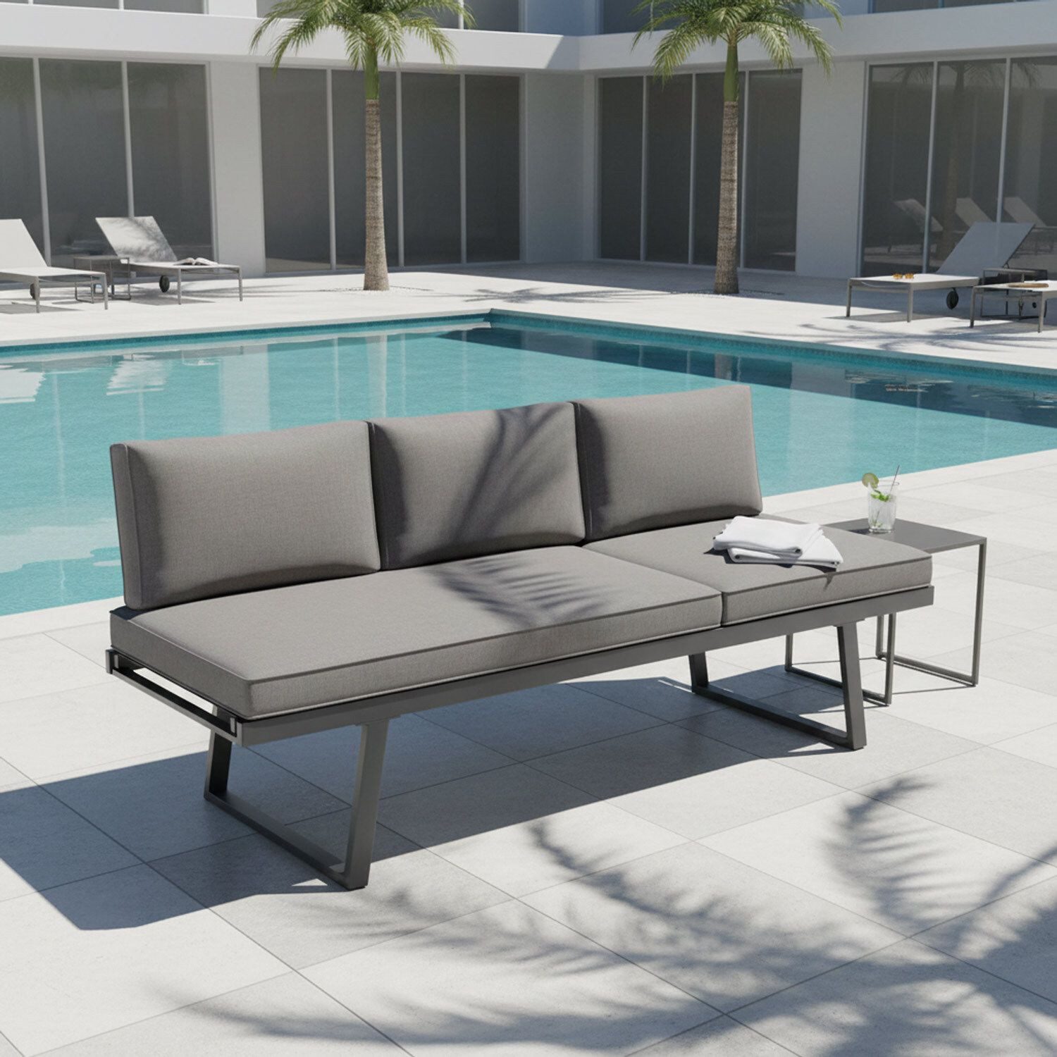 OUTLIV. Loungesofa OUTLIV. Lucca Diningsofa Aluminium/Olefin Anthrazit/Dunkelgrau, 5-fach verstellbares Kopfteil