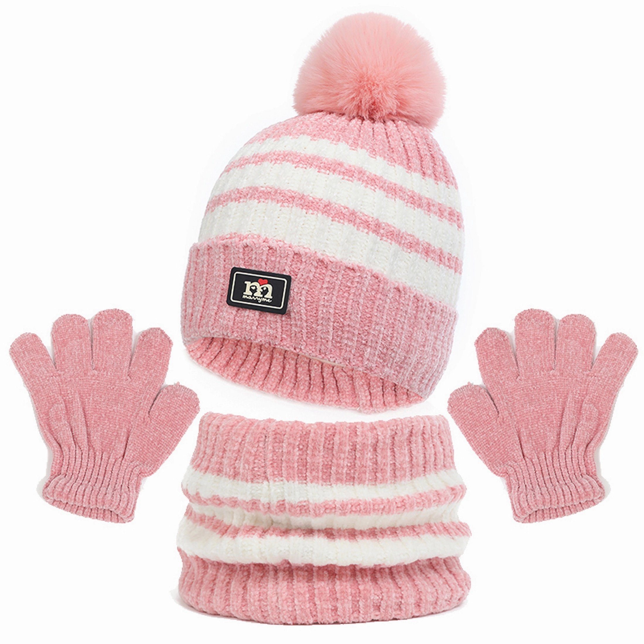 Coonoor Filzhut Mütze & Schal Kinder Unisex Schal Mütze Handschuhe Set (Wintermütze, Schal, Handschuhe, dreiteiliges Set)