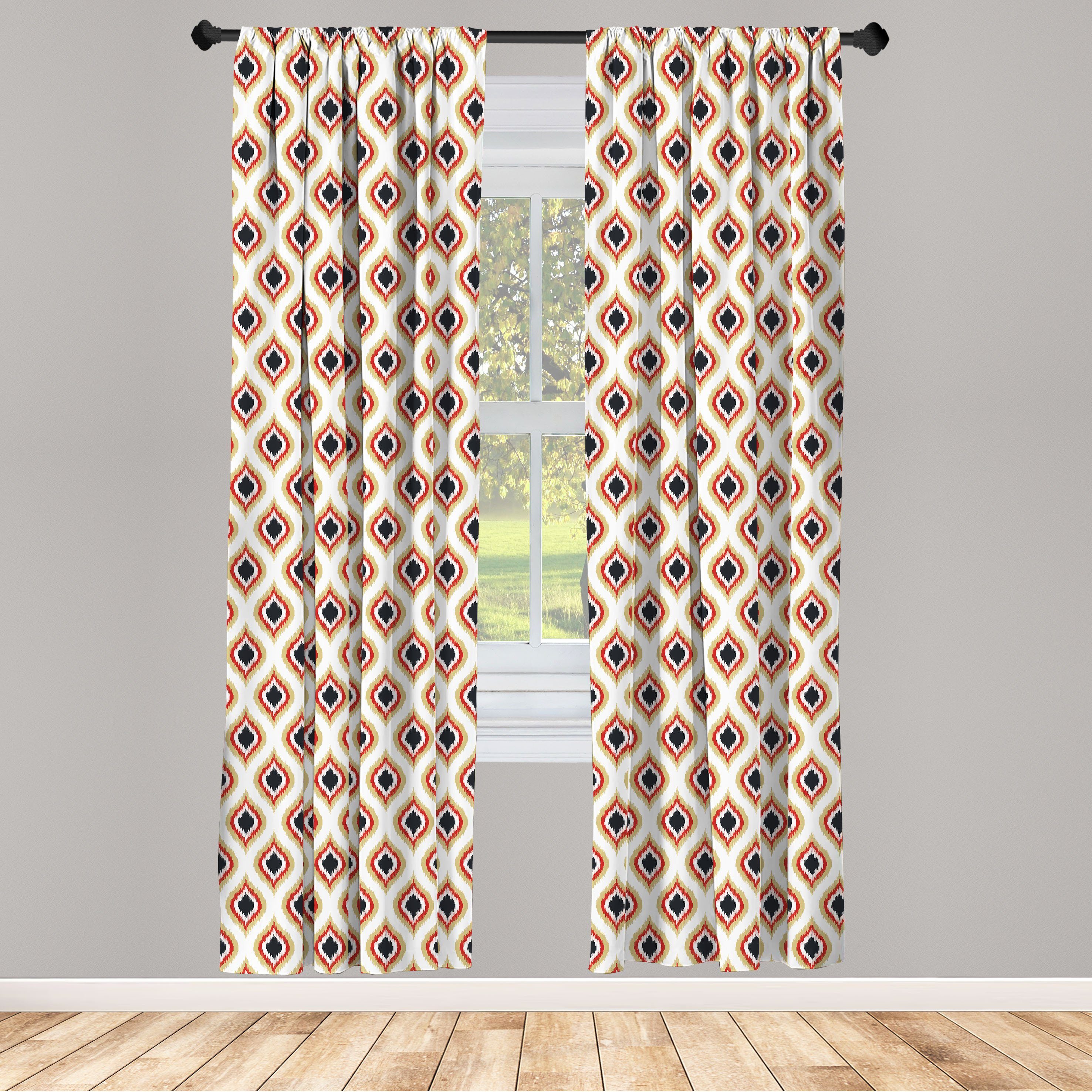 Gardine Vorhang für Wohnzimmer Schlafzimmer Dekor, Abakuhaus, Microfaser, Ikat Pfau-Endstück-Oval-Muster