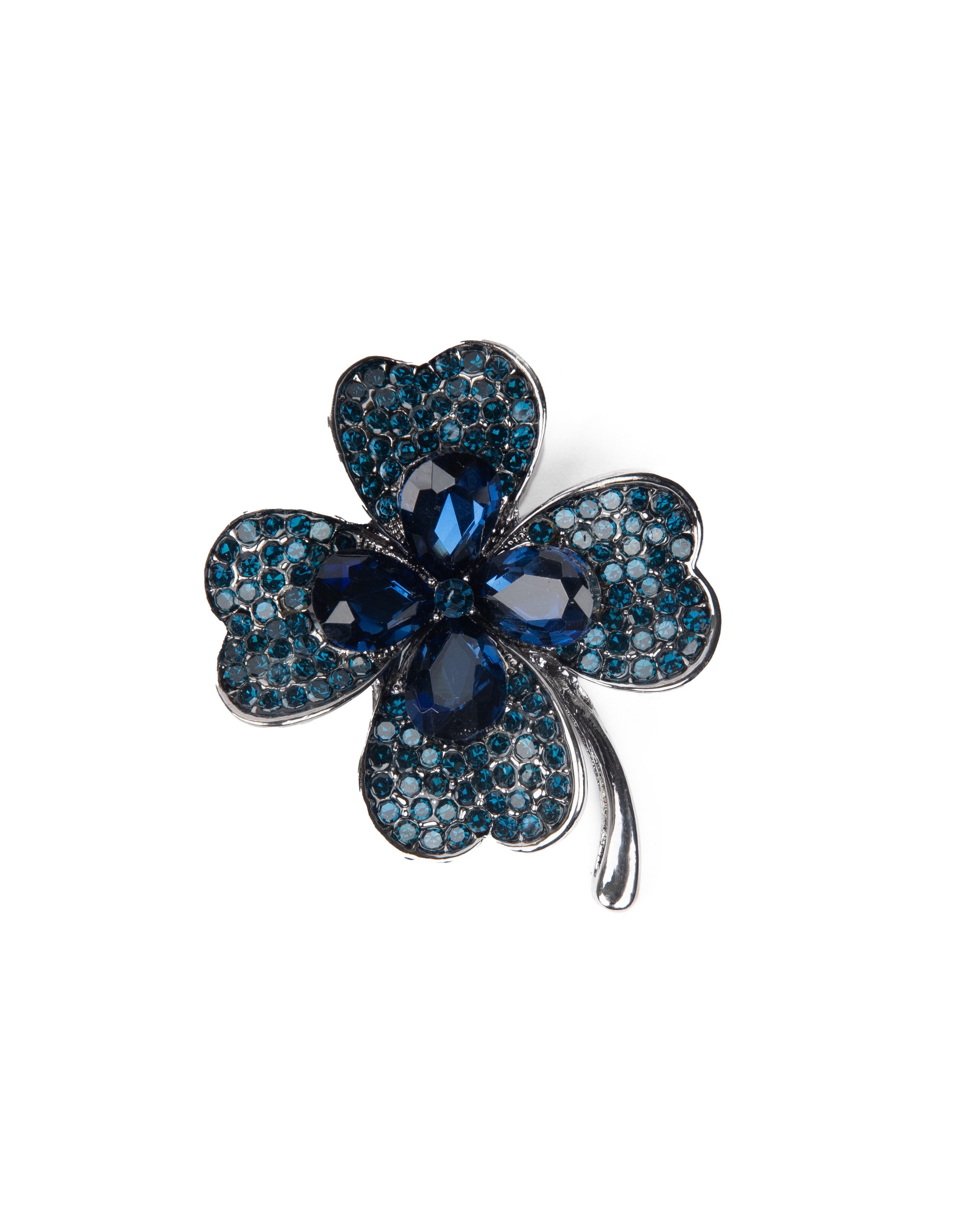 MayTree Brosche "Klee", dunkelblau (Stück, 1-tlg), Metallbrosche mit Glassteinen und Strass in Form eines Klees