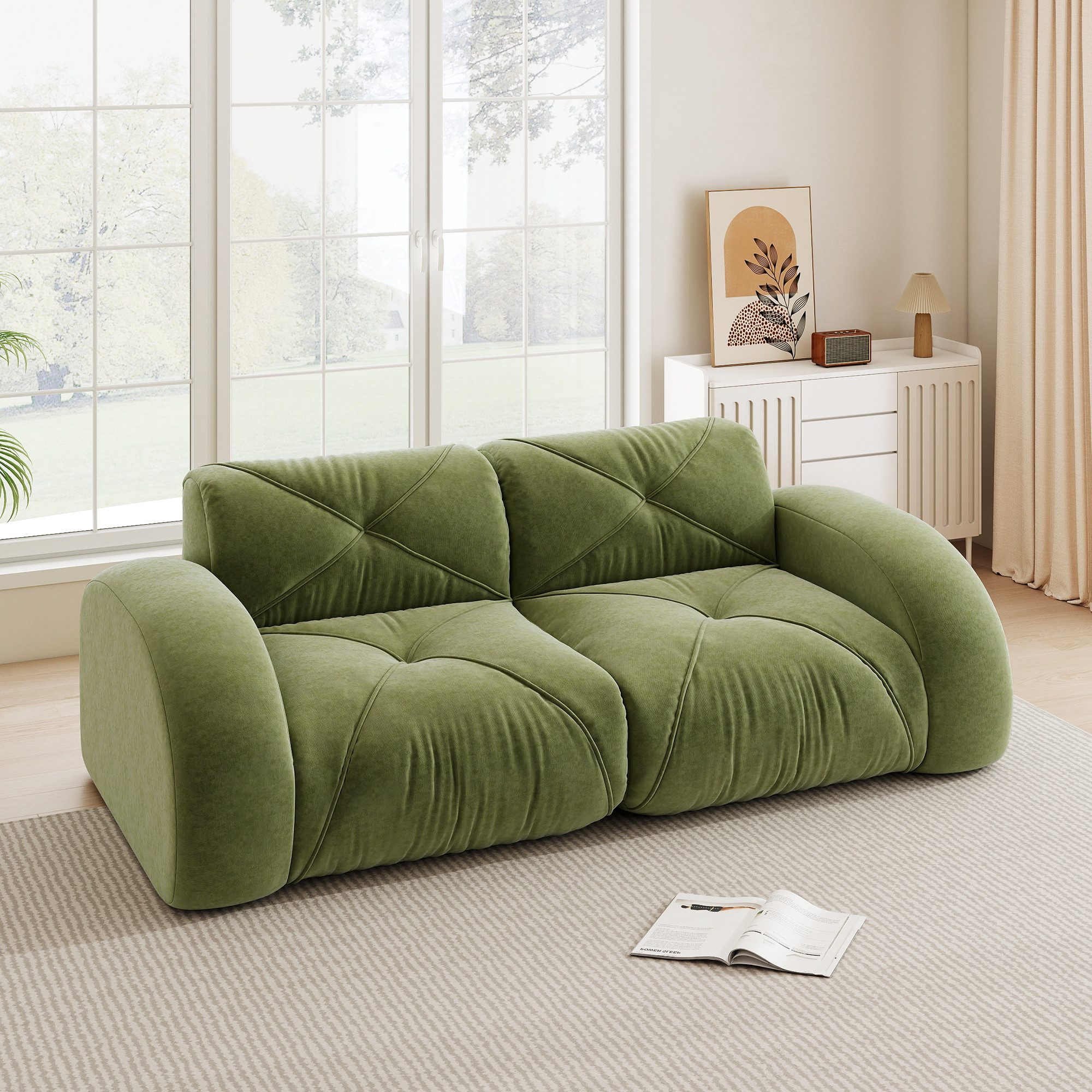 Odikalo Sofa Ecksofa Eckcouch mit Schlaffunktion, Modulares Sofa Chenille-Stoff, Rahmenloses Sofa, 32D-Schaumstoff hoher Dichte, geeignet für Wohnzimmer, rutschfestes Design, keine Montage erforderlich