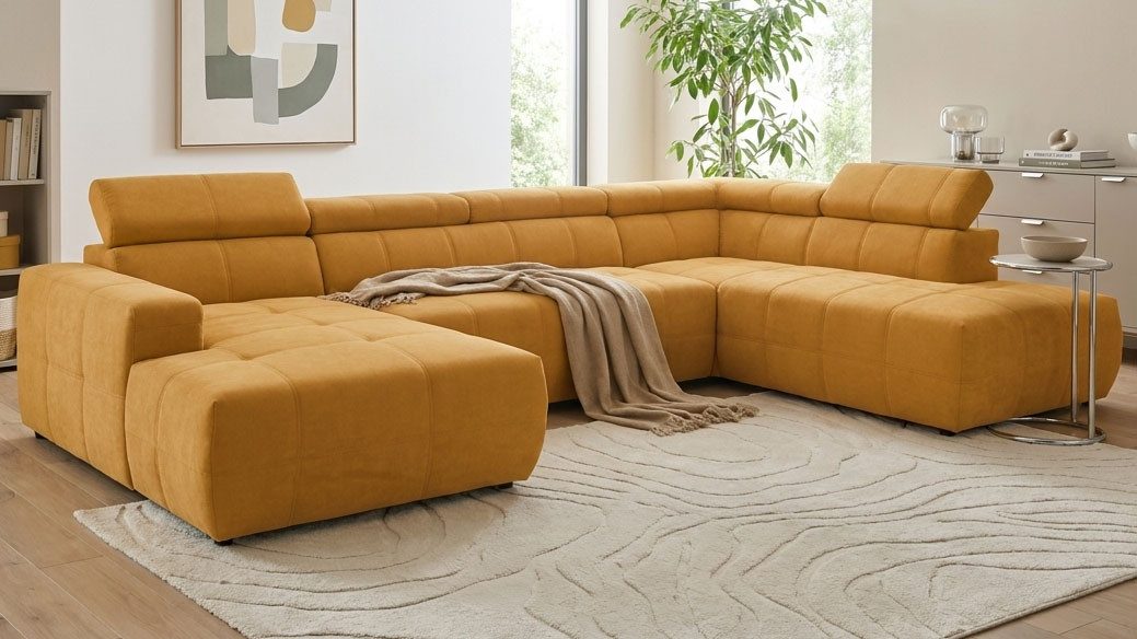 OTTO home Wohnlandschaft Ballerup 359 x 228 cm, auch mit verstellbarer Sitztiefe, Kopfteile verstellbar, aus pflegeleichtem, weichem Bezugsstoff, U-Form