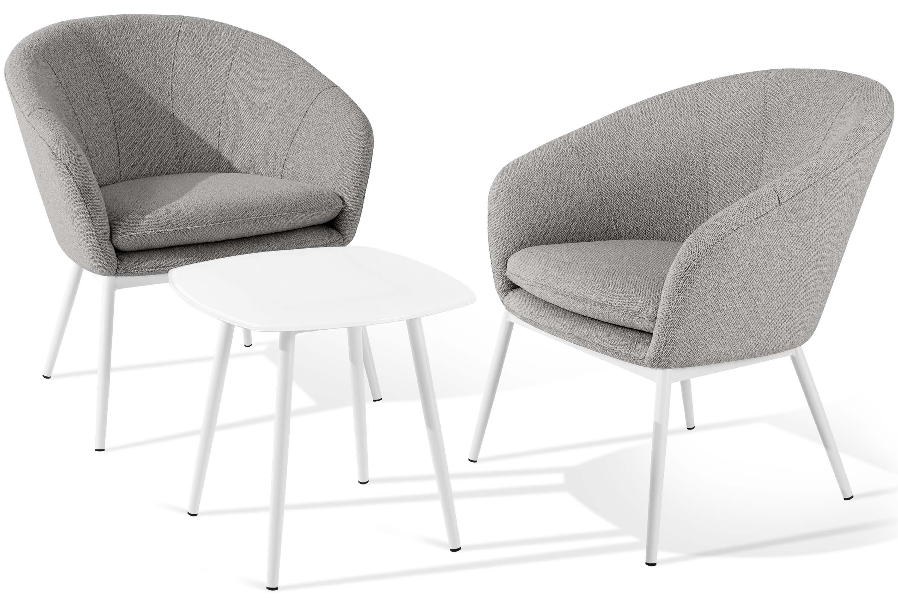 KONSIMO® Balkonset SOLIS Gartenlounge-Set, Gartenmöbel-Set hergestellt in der EU, (3-tlg., 1x Tisch, 2x Sessel), Stahlrahmen, wasserabweisender Stoff, Modern