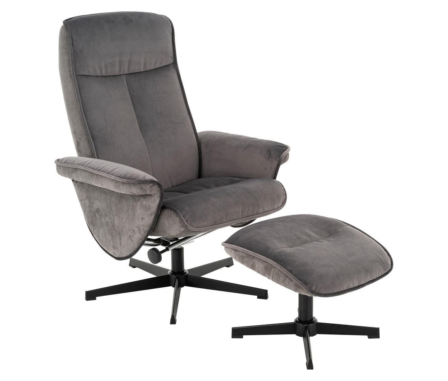 Femo Trade Relaxsessel mit Hocker DAVID, Dunkelgrau, Schwarz, Cordbezug, Metallgestell, mit manueller Relaxfunktion