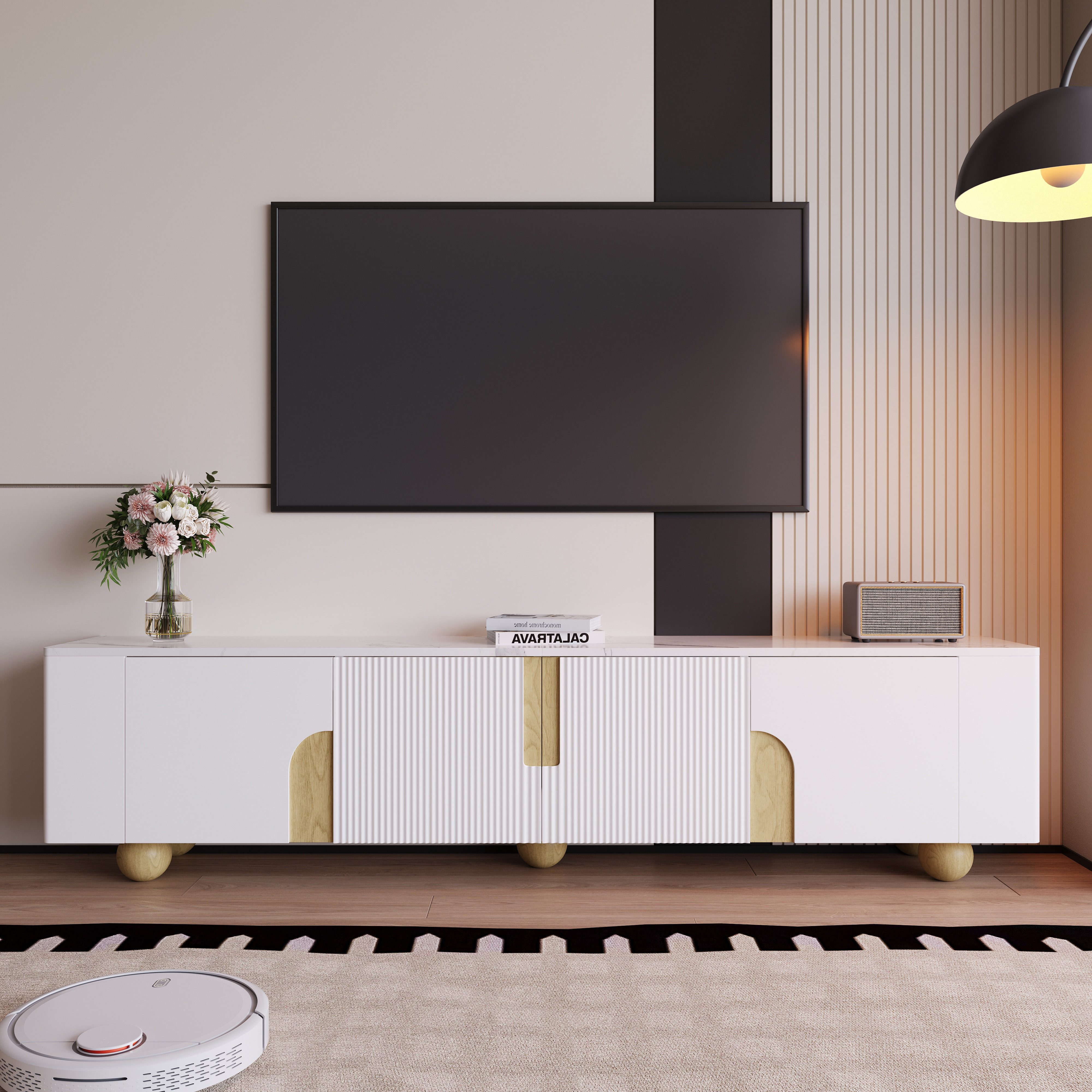 Odikalo TV-Schrank TV-Bank Fernsehschrank Medienschrank mit kugelförmige Holzfüße, 180cm