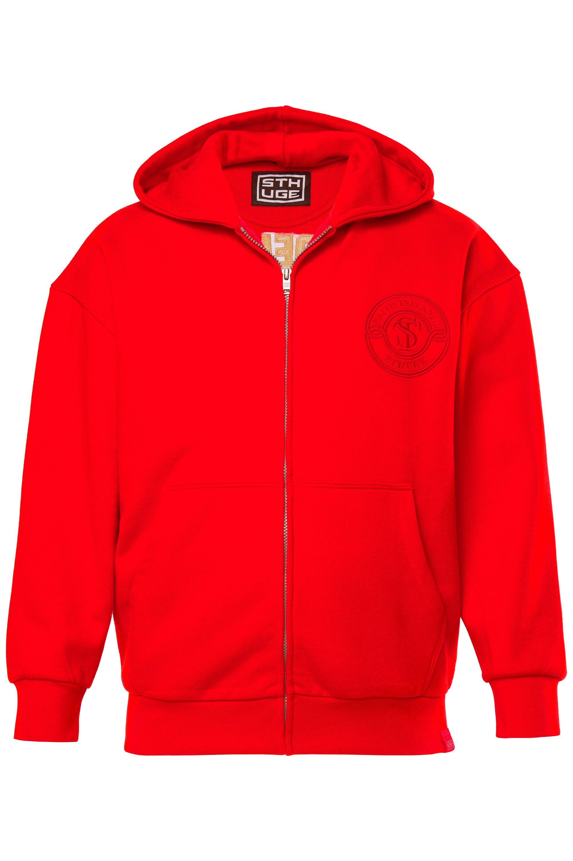 STHUGE Fleecejacke Hoodiejacke oversized Kapuze Rücken-Badges