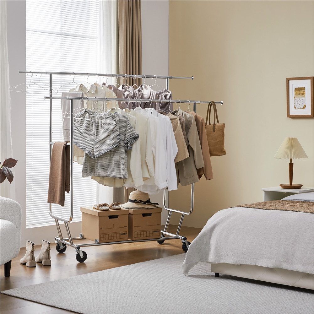 Yaheetech Kleiderständer Kleiderstangen, auf Rollen bis 100 kg ausziehbar günstig online kaufen