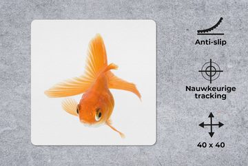 MuchoWow Gaming Mauspad Fische - Goldfisch - Weiß (1-St), Mousepad mit Rutschfester Unterseite, Gaming, 40x40 cm, XXL, Großes