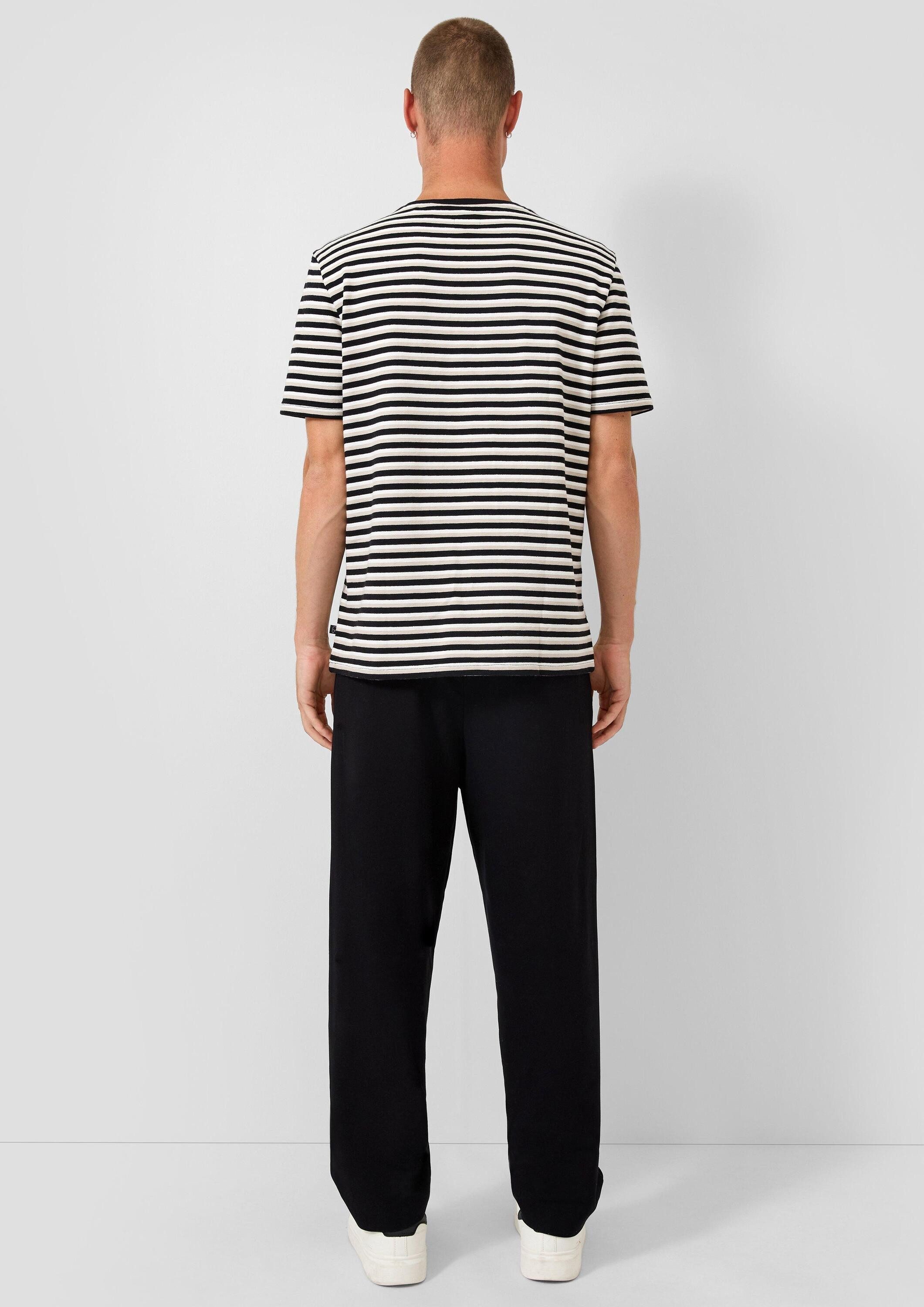 QS Kurzarmshirt T-Shirt Strukturiertes Streifenshirt