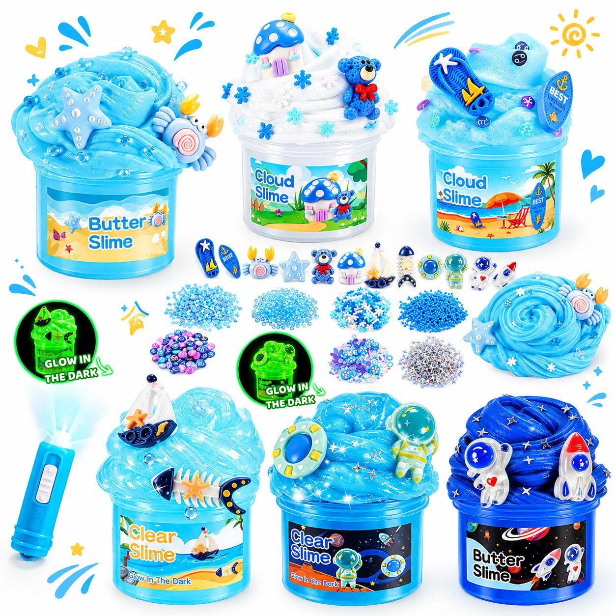 Wootoy Kreativset Experimentierkasten Schleim für kinderBastelset DIY Slime Kit Squishy, (Leuchtende Knete und Dekorationen frei kombinieren, für Geburtstag Weihnachten Ostern oder als kreative Klassenbelohnung), Glow-in-the-Dark Kreativspiel mit Deko-Zubehör ab 6 Jahren