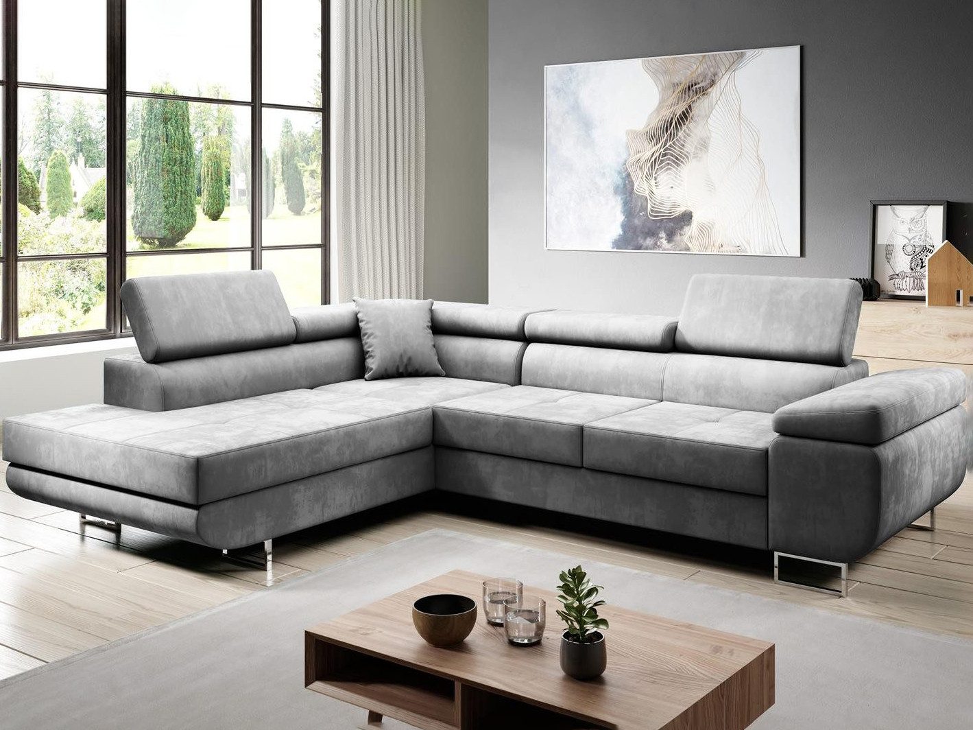 Beautysofa Ecksofa VILD mit Shlaffunktion und Bettkasten, im modernes Stil, Stilvoll Eckcouch, Einstellbare Kopfstütze