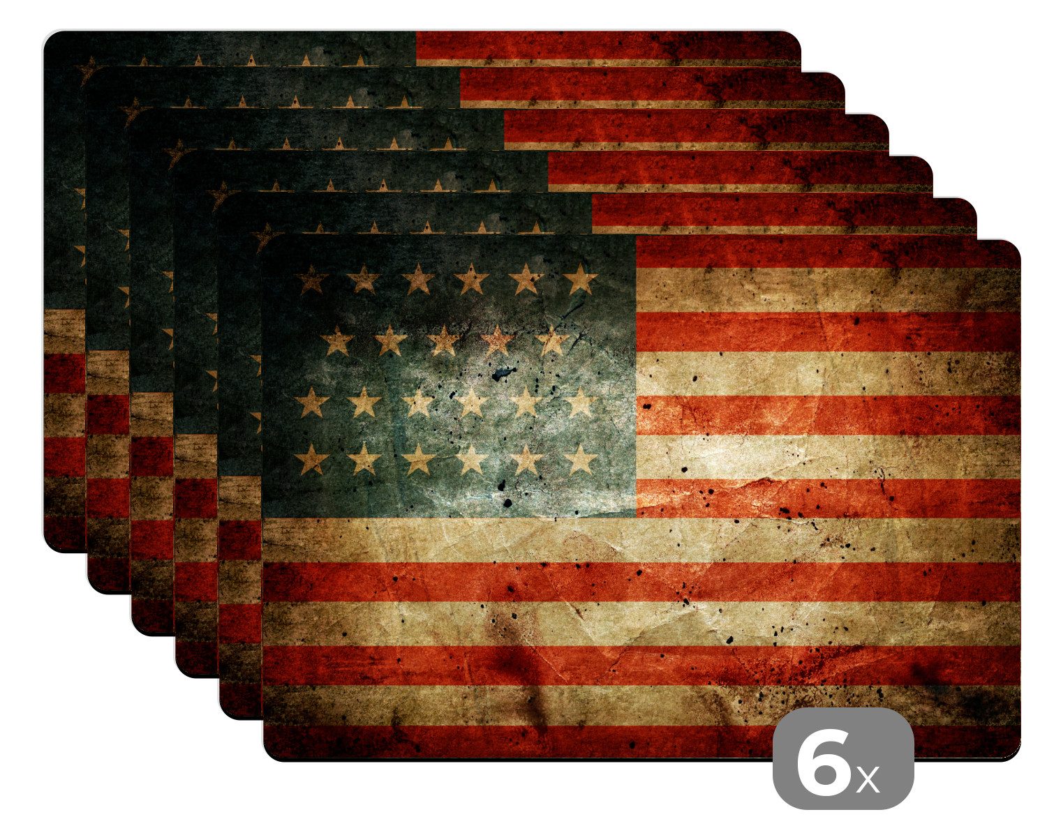 MuchoWow Platzset Flagge - Vintage - USA, (6-St), Platzsets, Tischset, Abwaschbar, Tischsets, Platzdeckchen