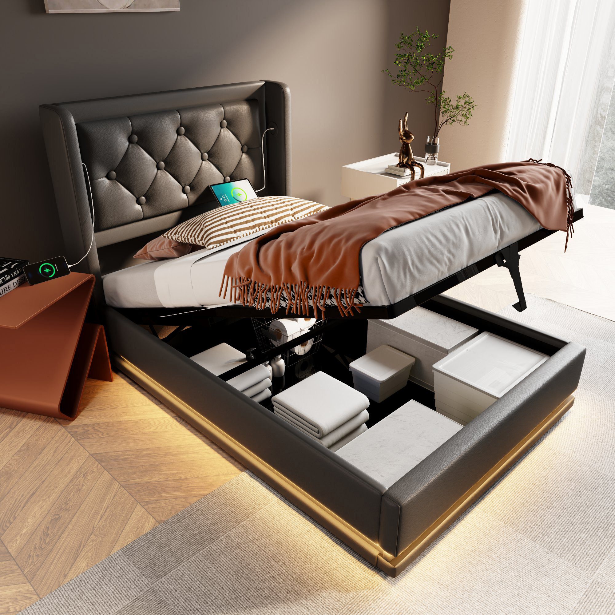 REDOM Polsterbett Jugendbett Bett Stauraumbett gepolsteres günstig online kaufen