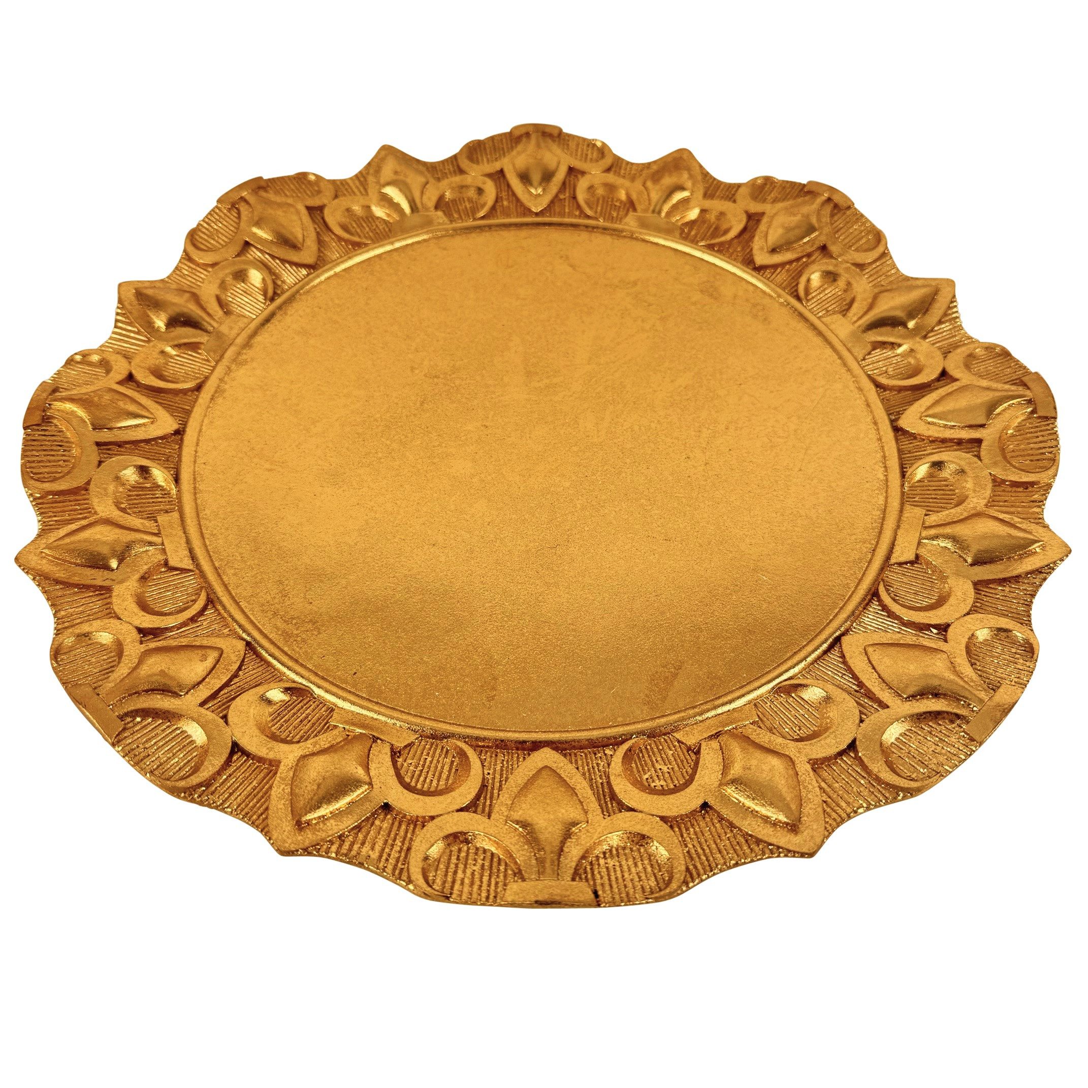 Online-Fuchs Dekoteller rund in Gold - leichte Vintage Optik (Aus Polyresin (Kunstharz), Durchmesser Teller ca. 20 cm, inkl. Tellerrand 33 cm groß