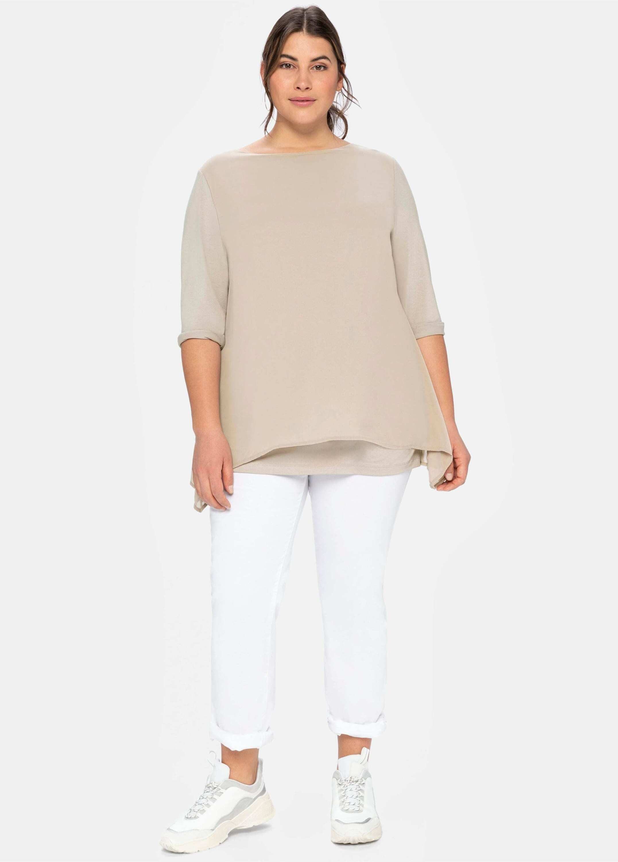 Sheego T-Shirt Blusenshirt 3/4-Arm in leichter A-Linie mit Zipfelsaum günstig online kaufen