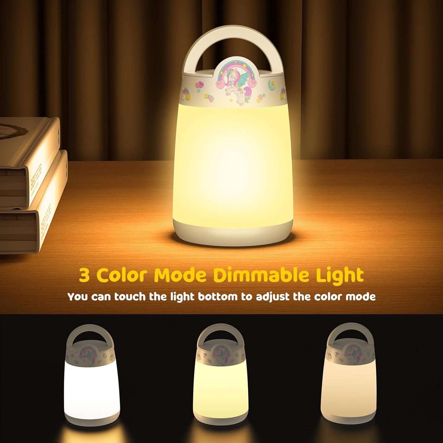 SUPPOU LED Nachtlicht LED Nachttischlampe Touch Dimmbar Kinderzimmer Akku Nachtlicht Einhorn, LED fest integriert, Dimmbar Timer Kabellos